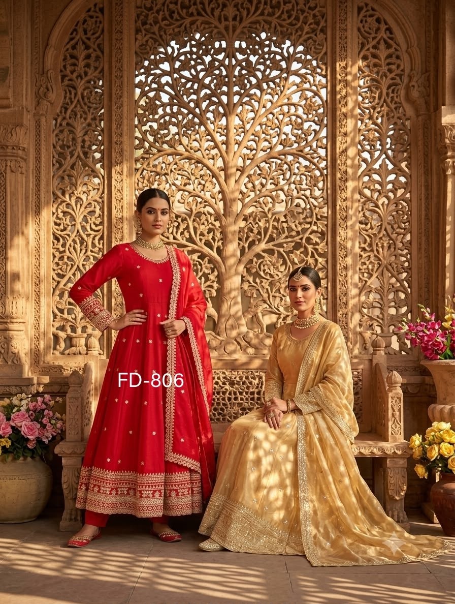 FD-806 | Pure Fendy Silk Designer Gown Set