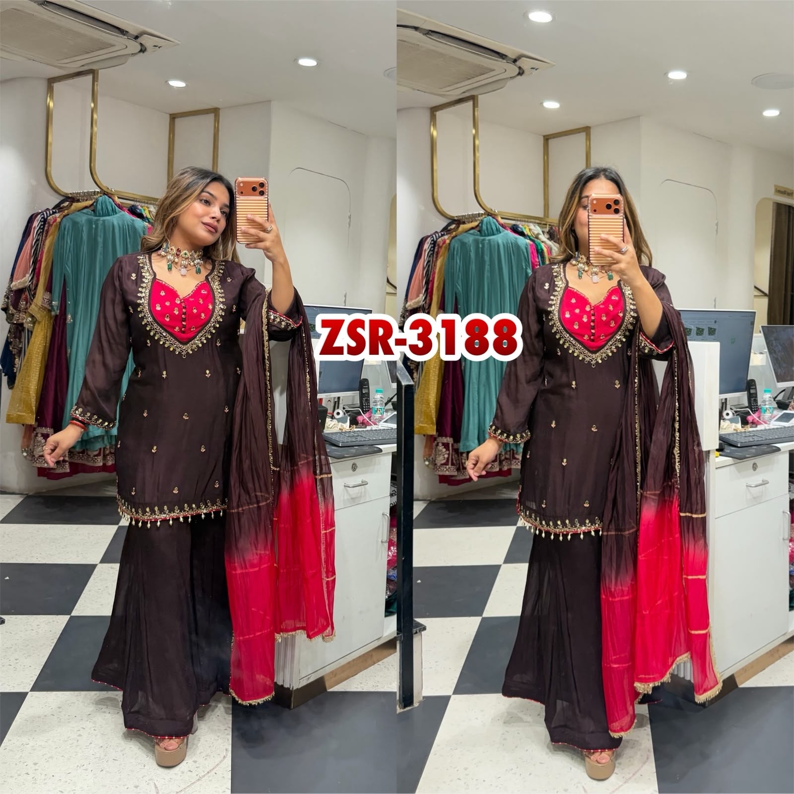 ZSR-3188 | Real Mirror Work Designer Set