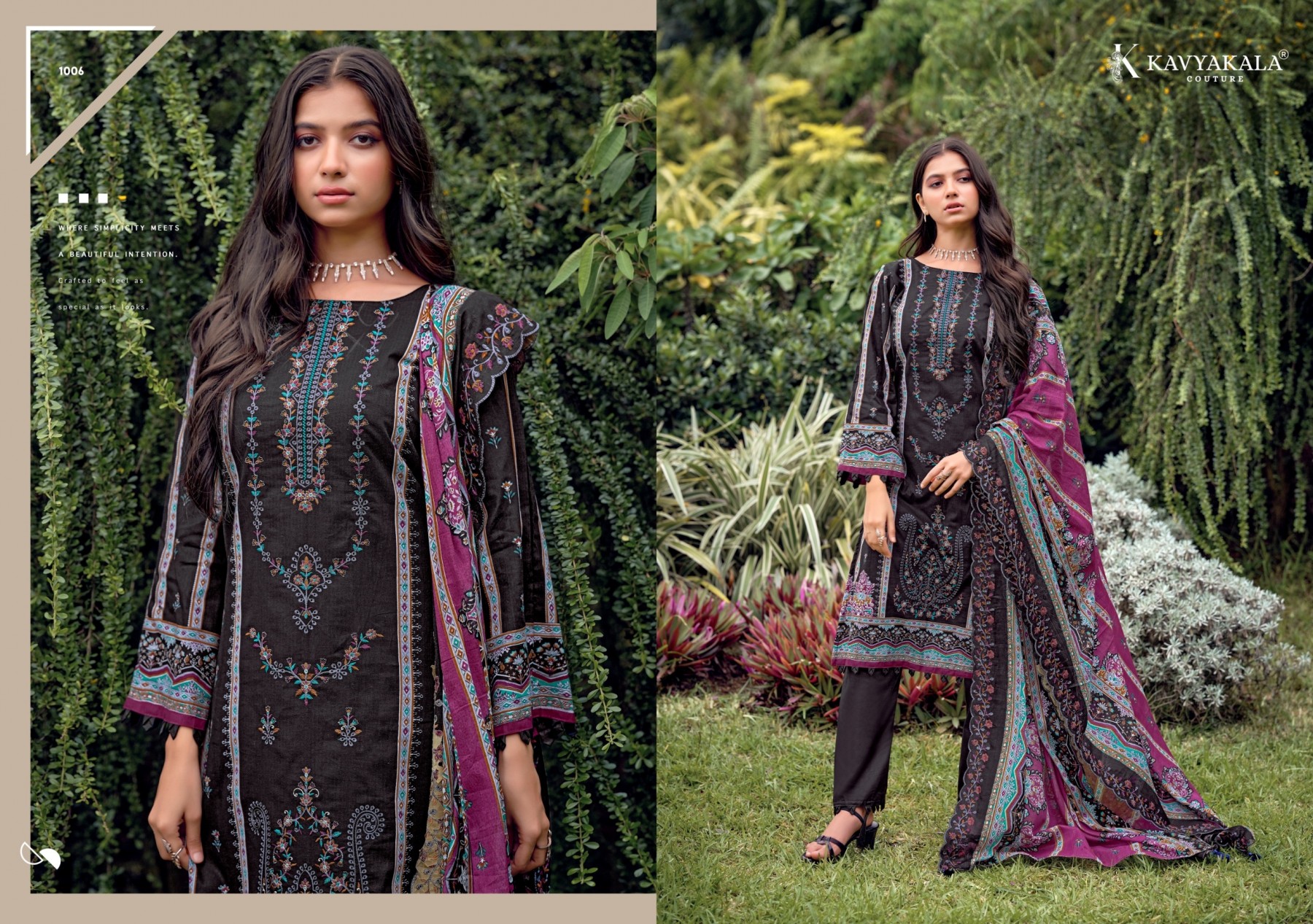 Shop KAVYA KALA BIN SAEED Vol-12 Pure Cambric Cotton Suit with Digital Style Print, Embroidery, Dyed Cotton Bottom and Pure Mal Cotton Dupatta.