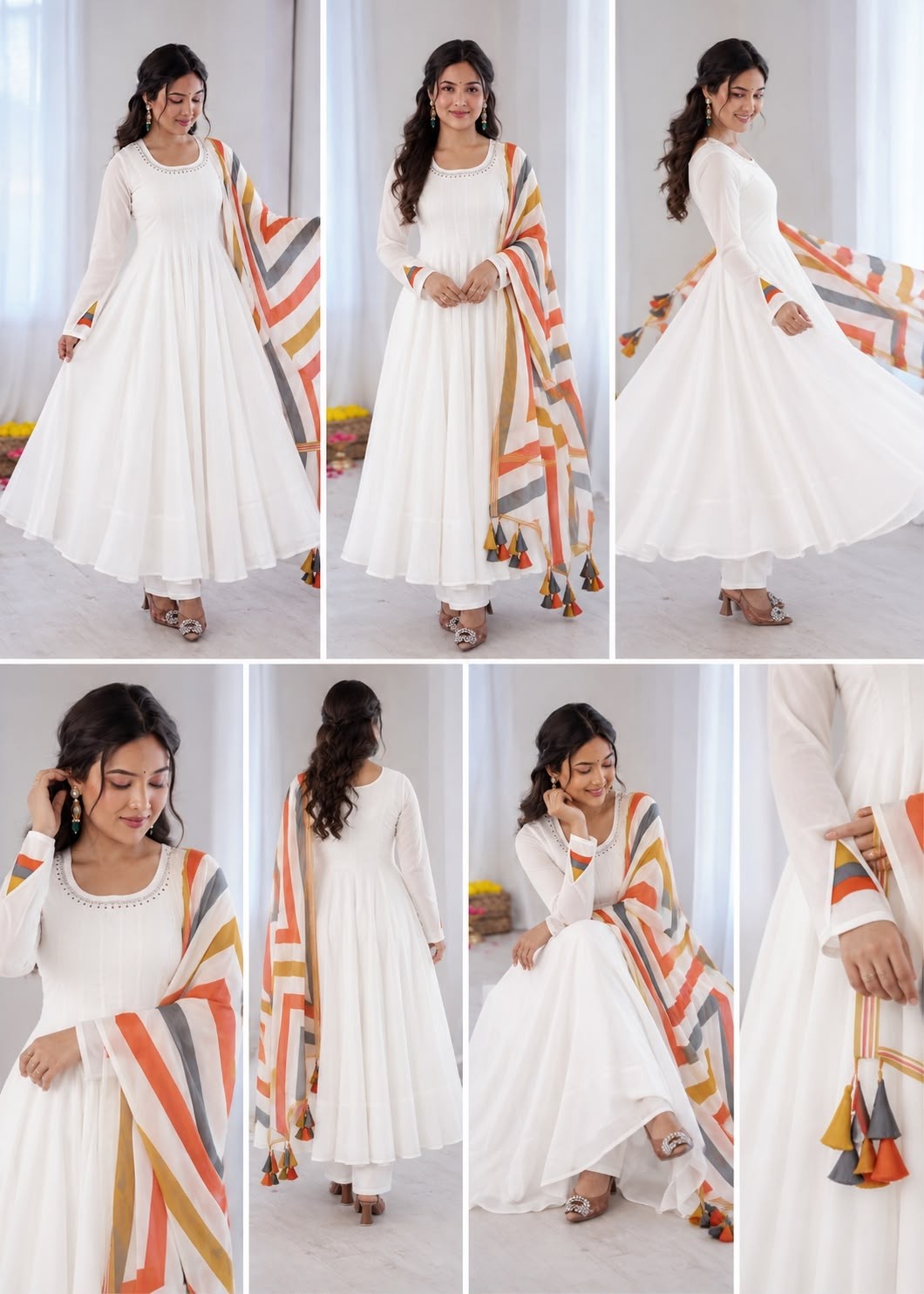 Shop NSR-917 Mal Cotton embroidered ready-to-wear suit with fancy sleeves, elastic pant, printed dupatta with latkan at ₹1,299/-.