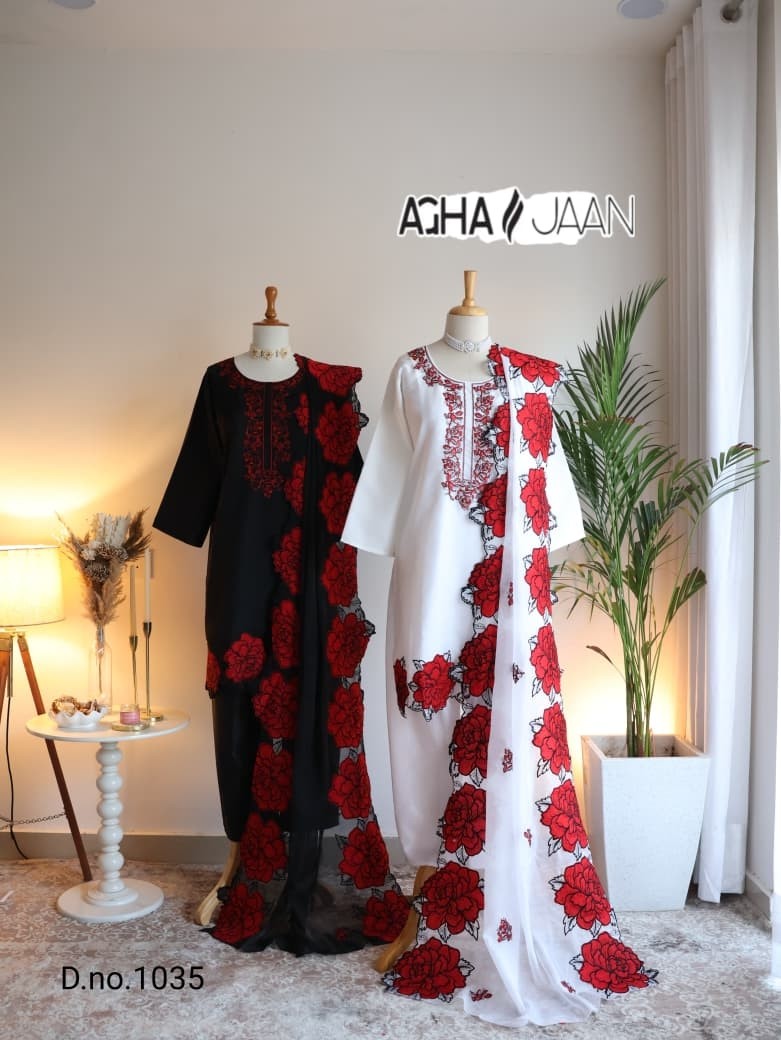 AGHAJAAN 1035 | Soft Organza Embroidered Suit