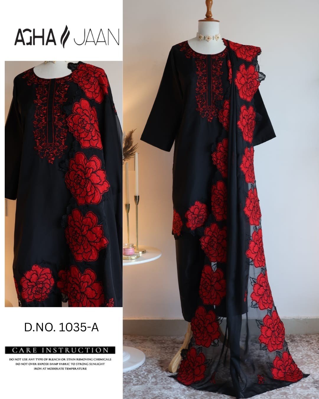 AGHAJAAN 1035 | Soft Organza Embroidered Suit