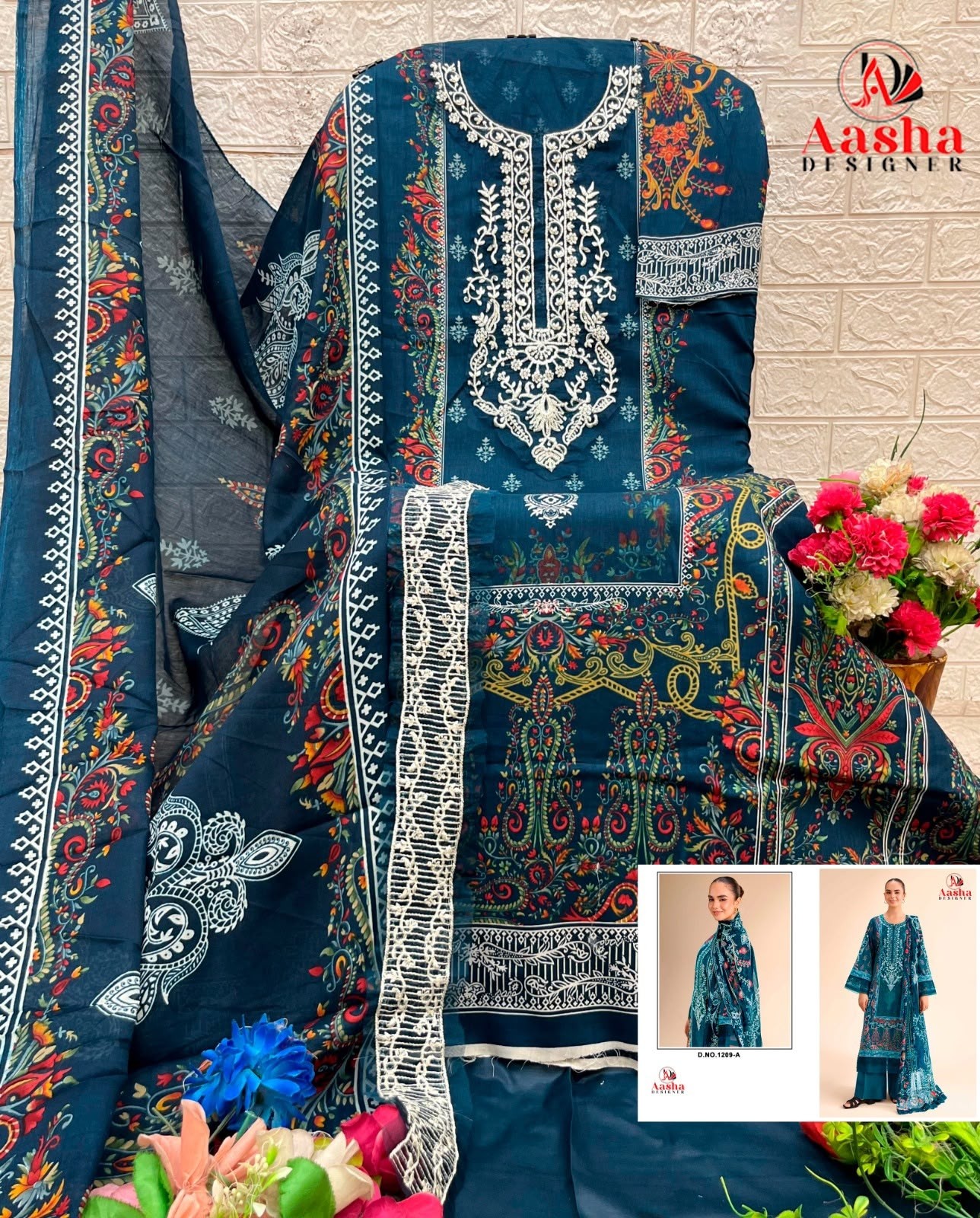 AASHA DESIGNER 1209 | Cotton Embroidered Suit