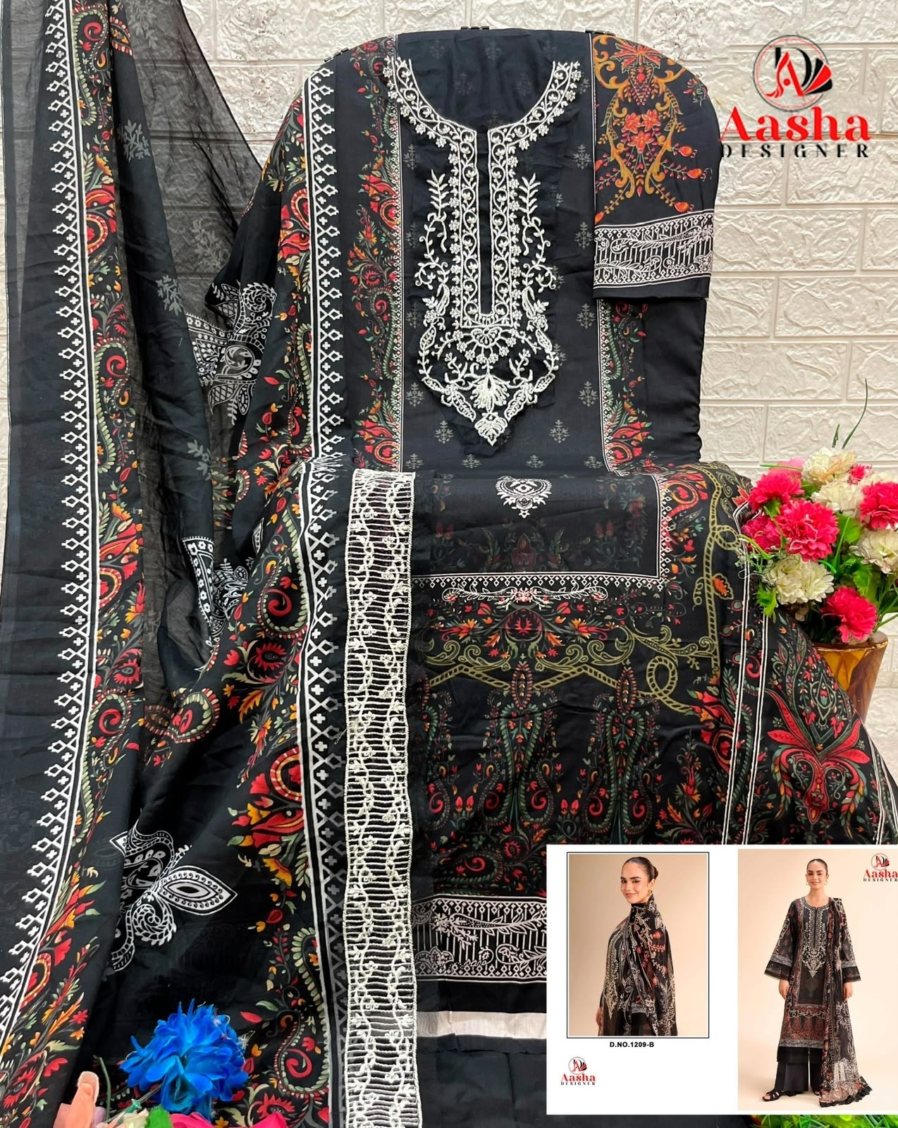 AASHA DESIGNER 1209 | Cotton Embroidered Suit