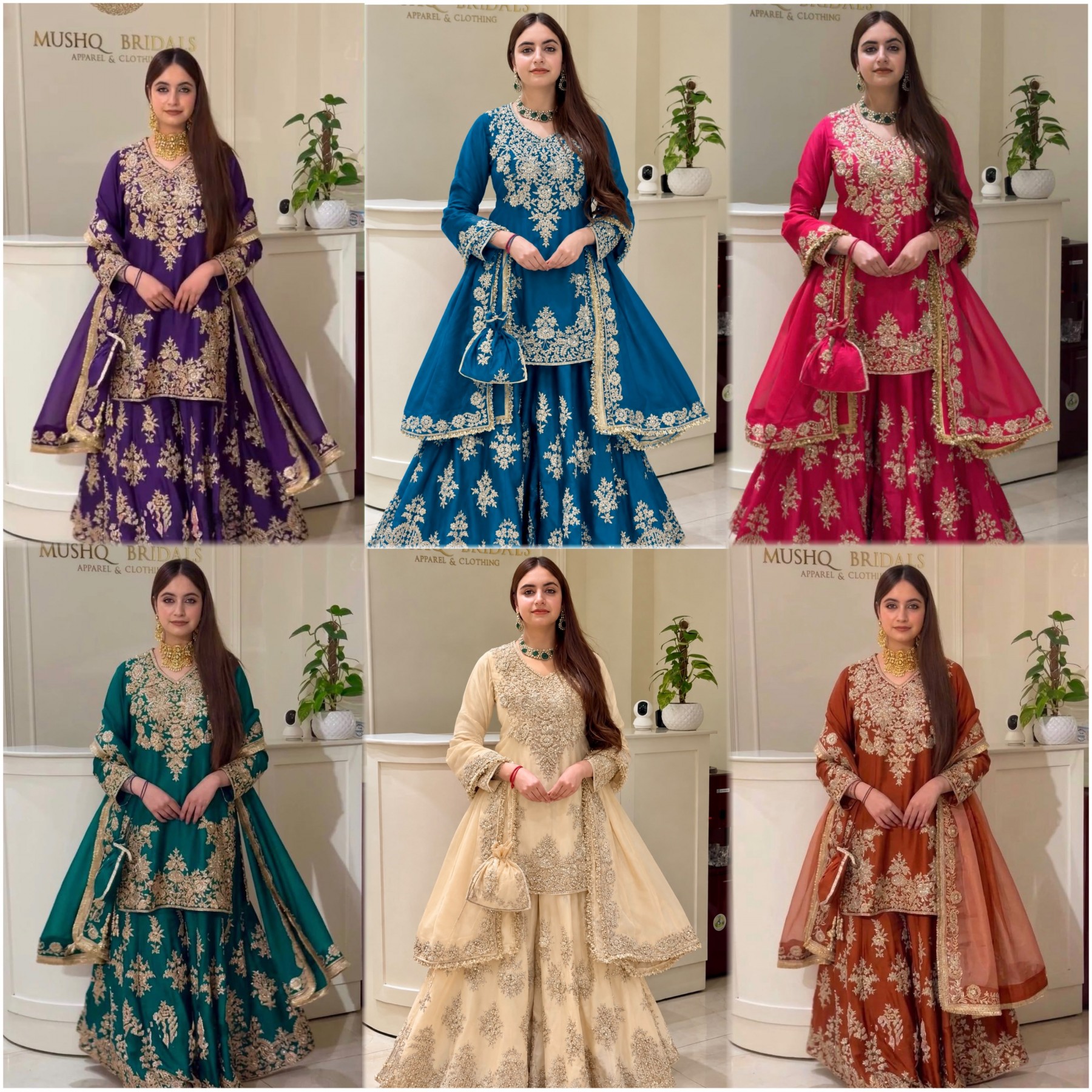 Shop MT-1079 heavy natural silk embroidered palazzo suit with Chine sequence work, Micro Cotton inner and faux georgette lace-border dupatta.