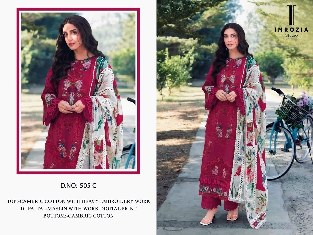 IMROZIA STUDIO 505 C | Cambric Cotton Embroidered Suit