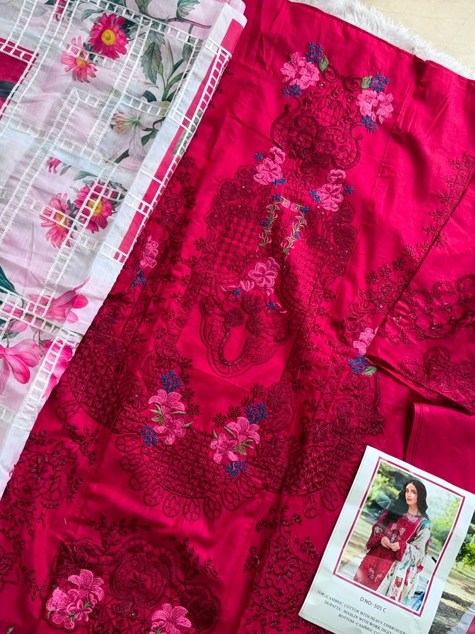 IMROZIA STUDIO 505 C | Cambric Cotton Embroidered Suit