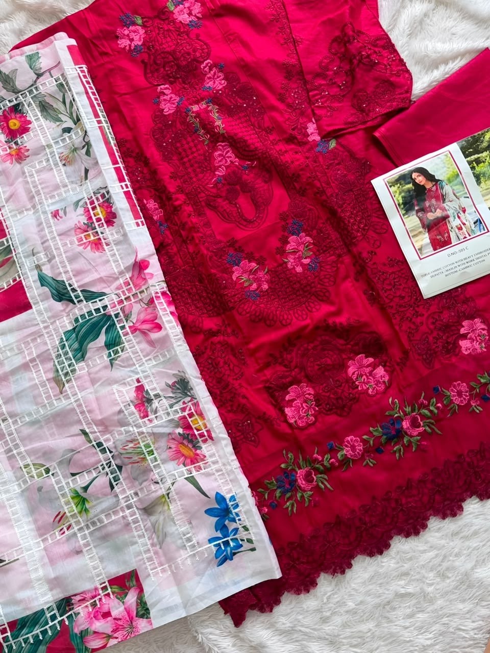 IMROZIA STUDIO 505 C | Cambric Cotton Embroidered Suit