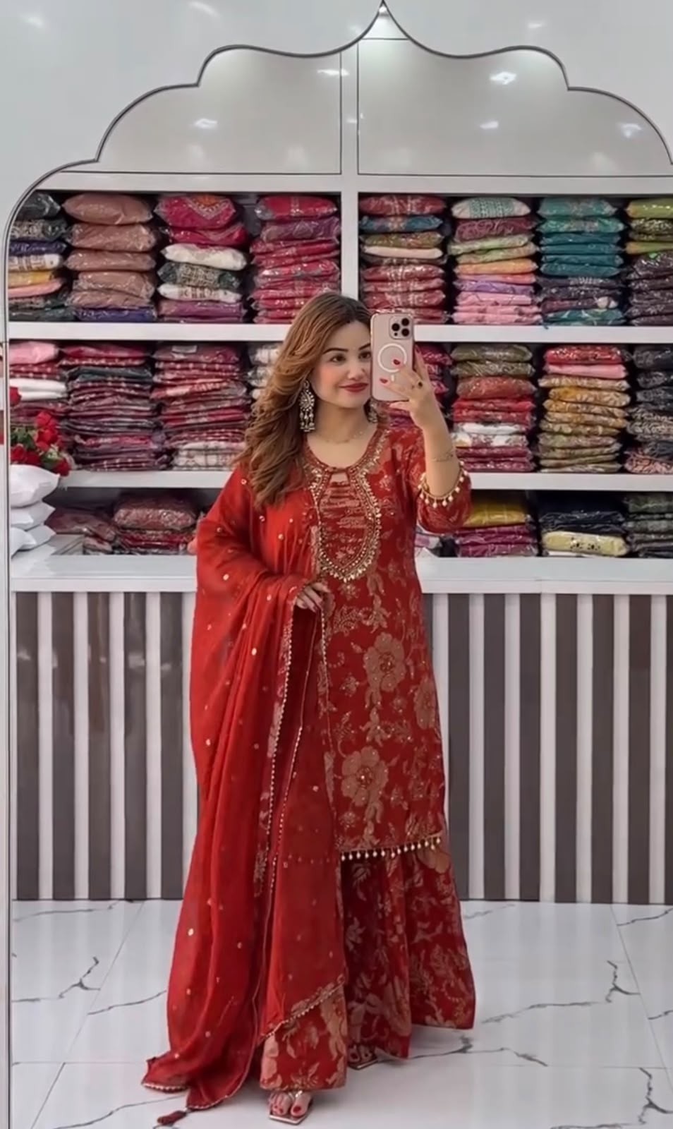 ST-1207 Heavy Embroidered Faux Georgette Kurti Palazzo Collection
