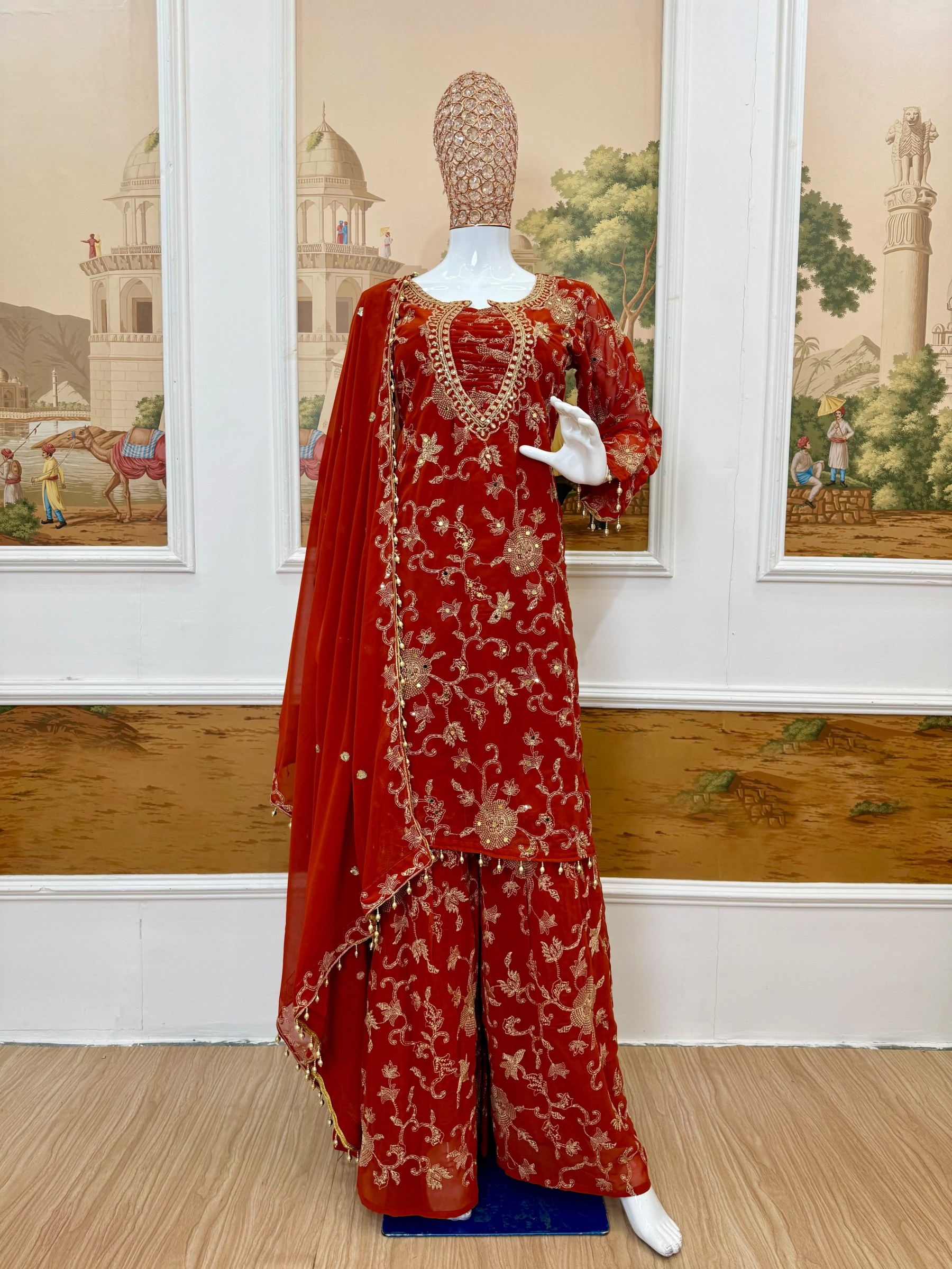 ST-1207 Heavy Embroidered Faux Georgette Kurti Palazzo Collection