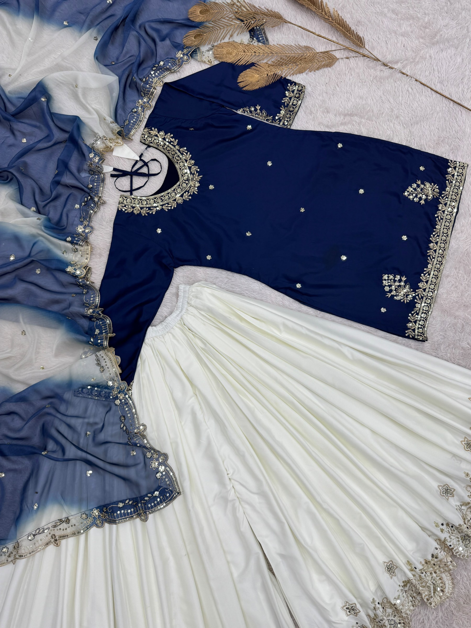 JL-1041 Premium French Crepe 5mm Sequin Embroidered Set