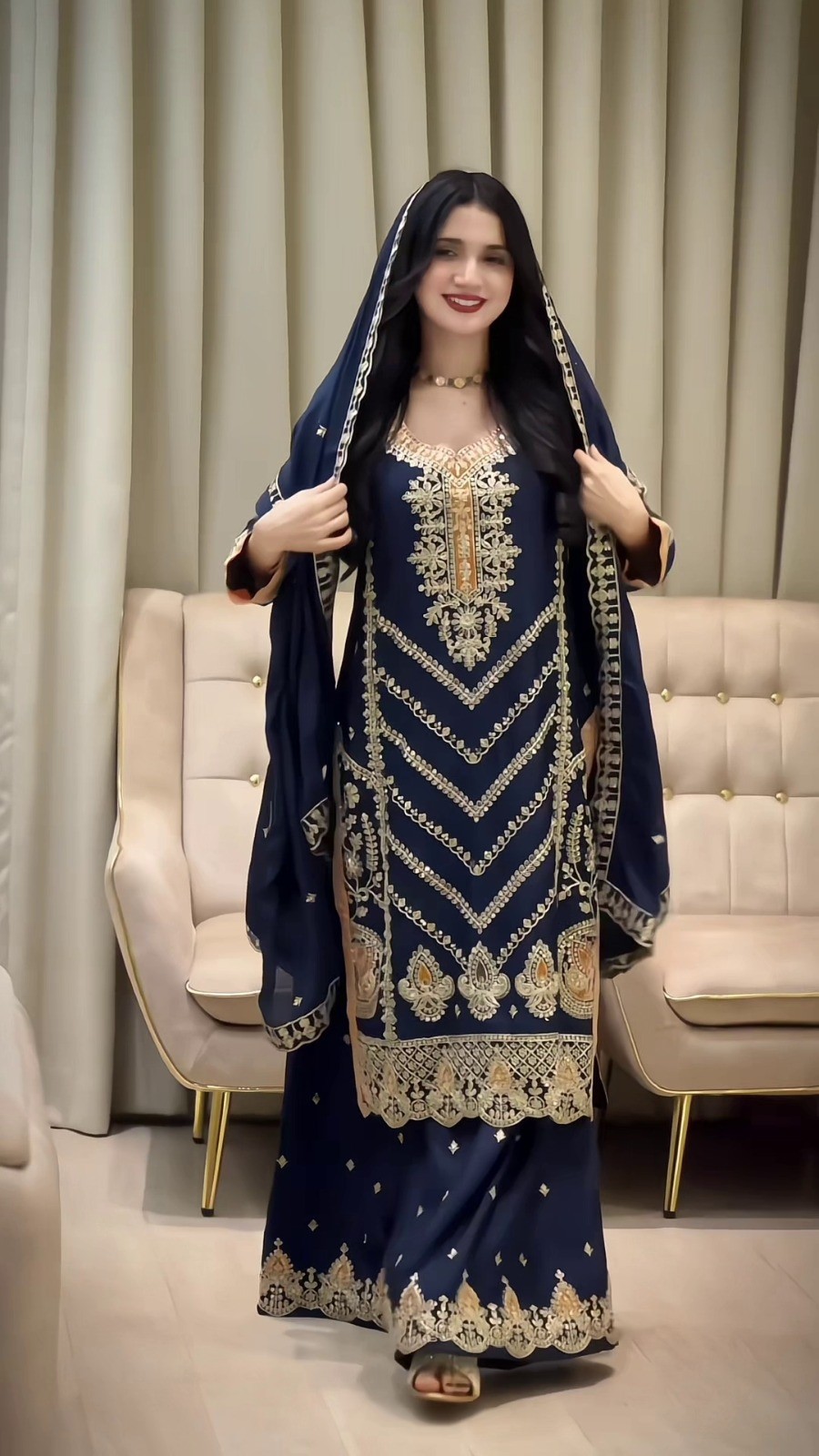 AC-7098 Premium Chinon Silk Sequence Embroidered Set
