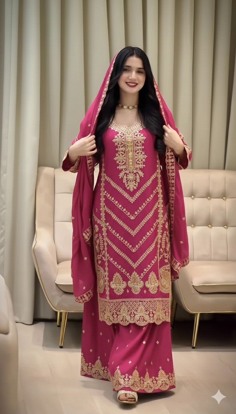 AC-7098 Premium Chinon Silk Sequence Embroidered Set