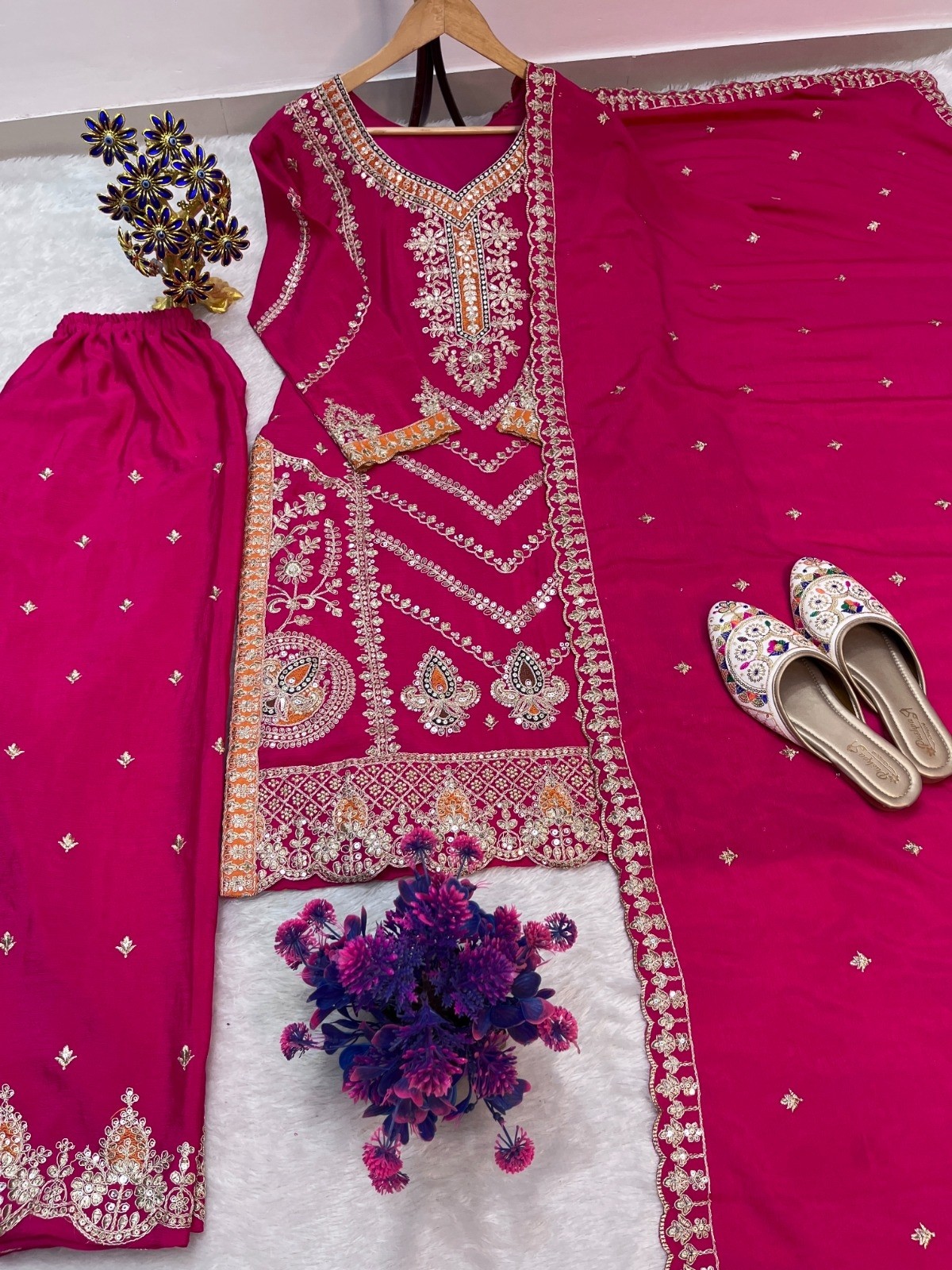 AC-7098 Premium Chinon Silk Sequence Embroidered Set