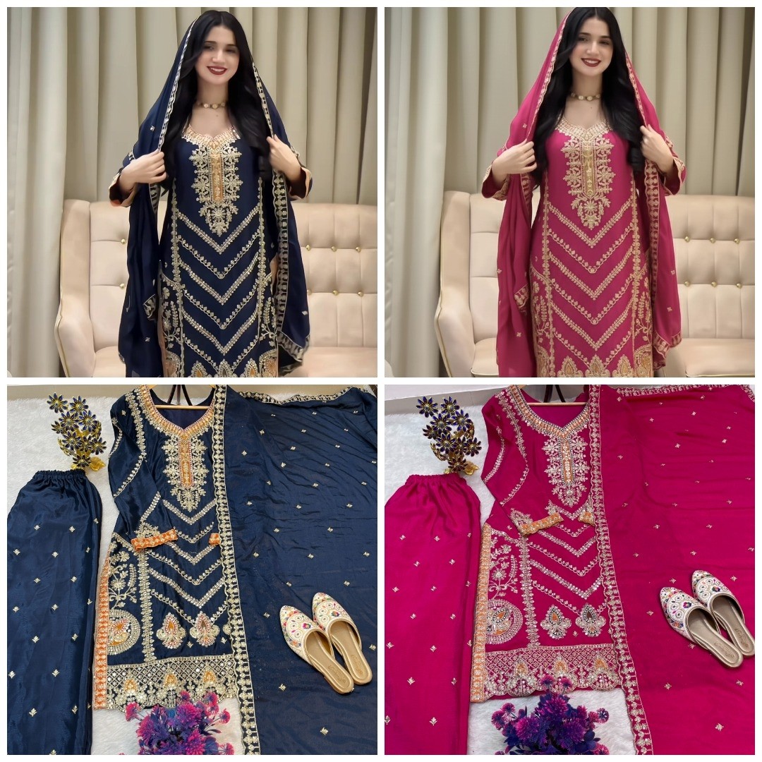 AC-7098 Premium Chinon Silk Sequence Embroidered Set