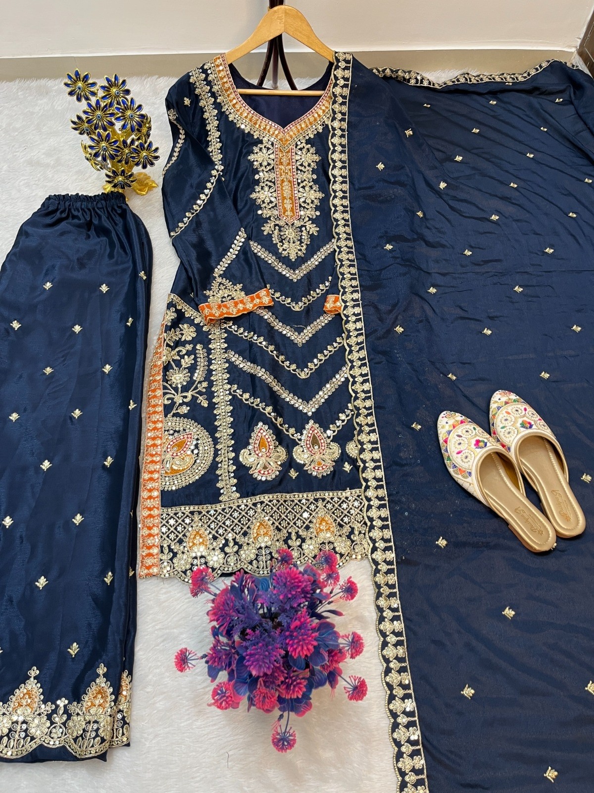 AC-7098 Premium Chinon Silk Sequence Embroidered Set
