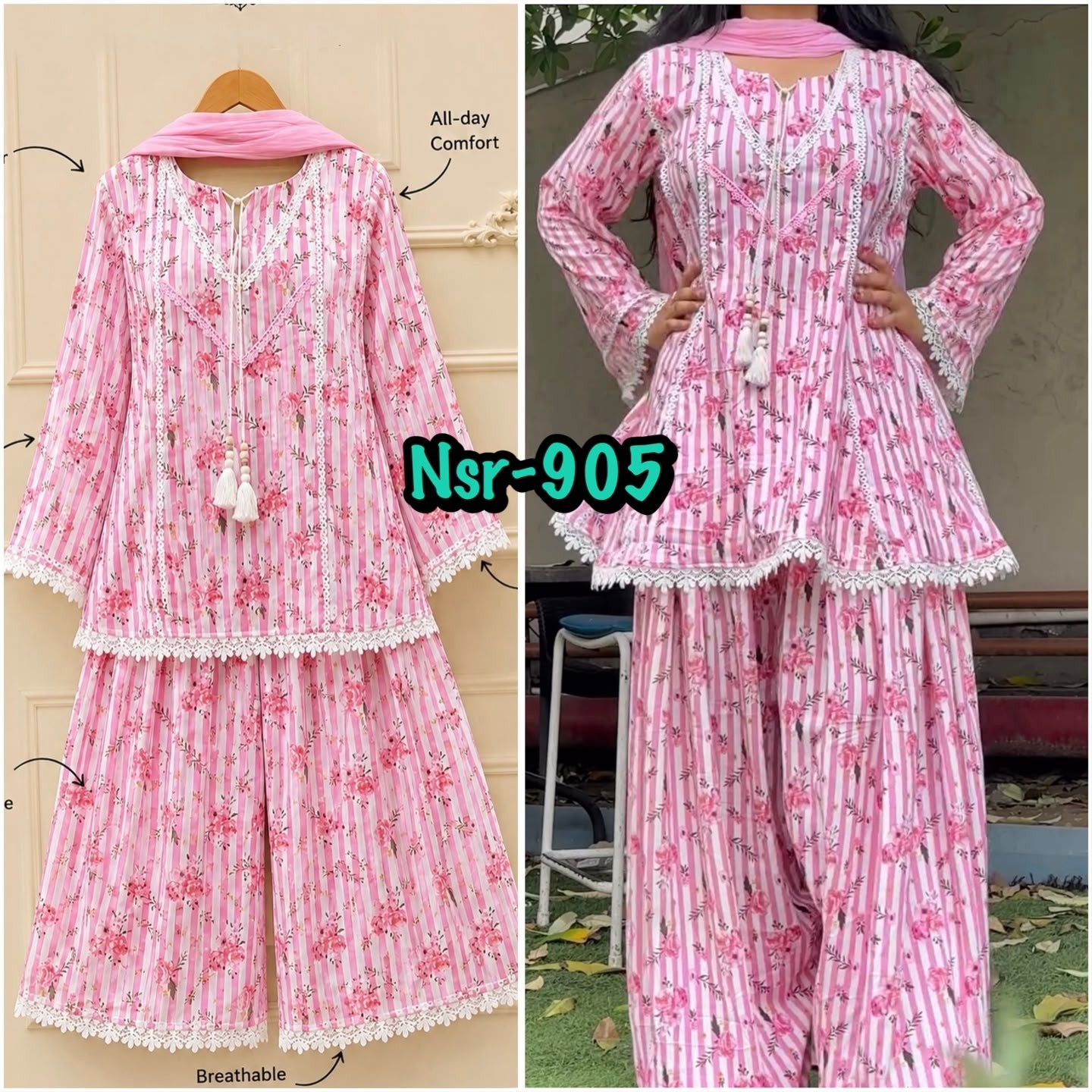 NSR-905 | Pure Natural Crepe Farshi Pant Suit