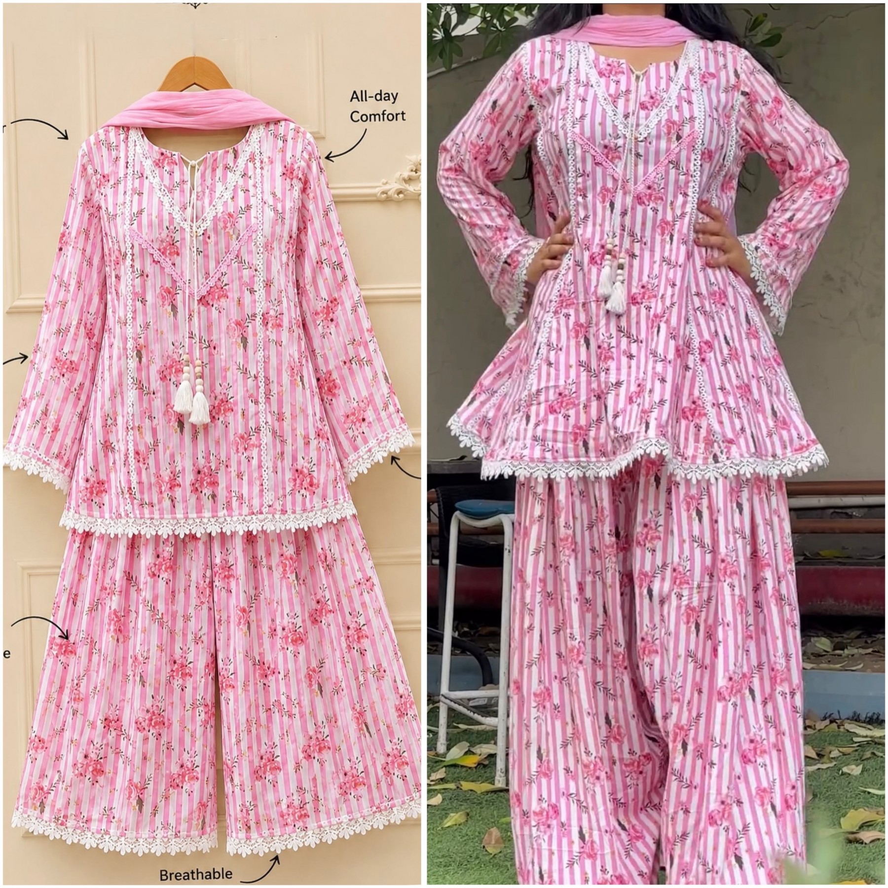 NSR-905 | Pure Natural Crepe Farshi Pant Suit