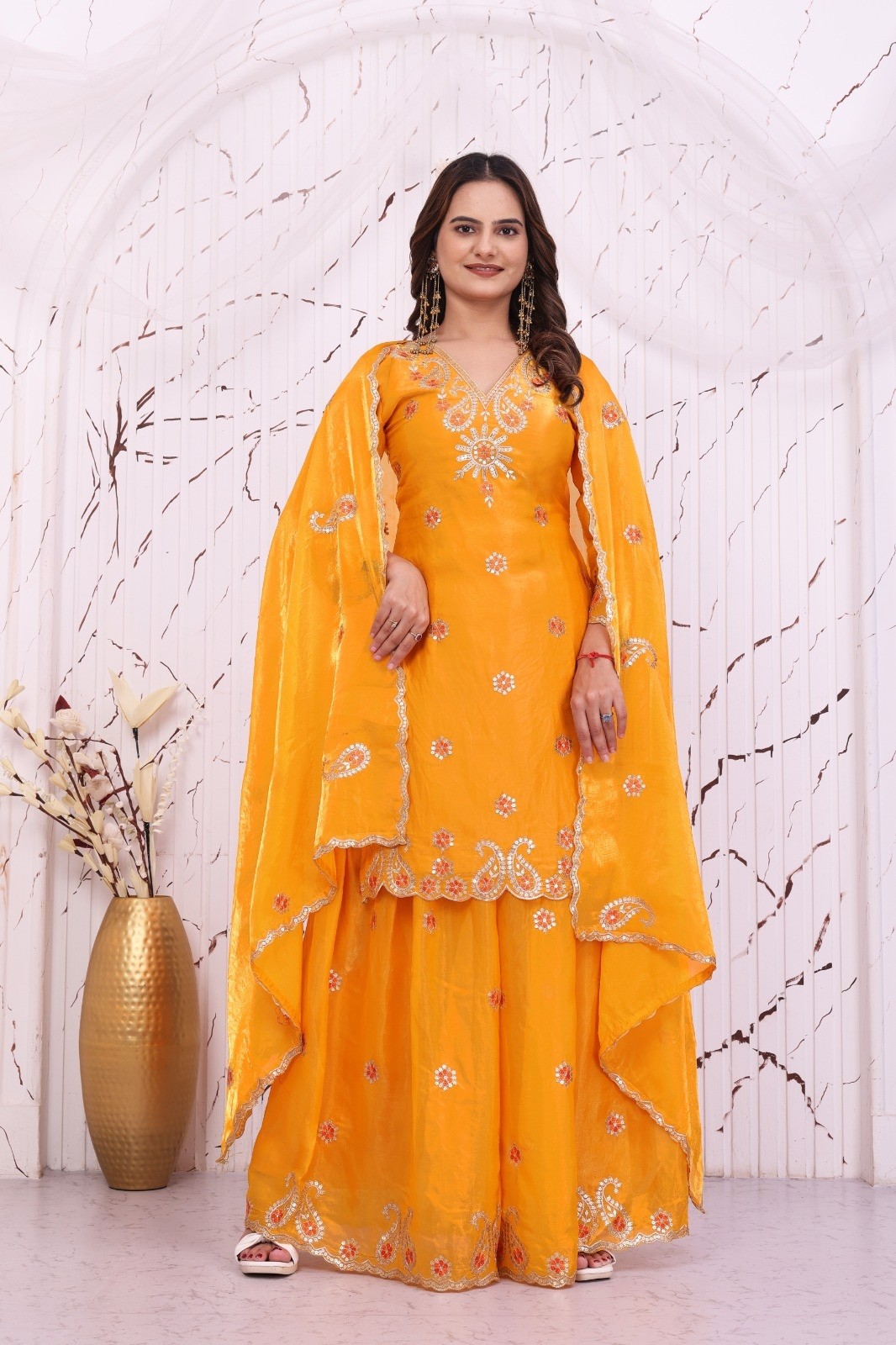 FE-149 Premium Fendy Silk Sequence Embroidered Sharara Set