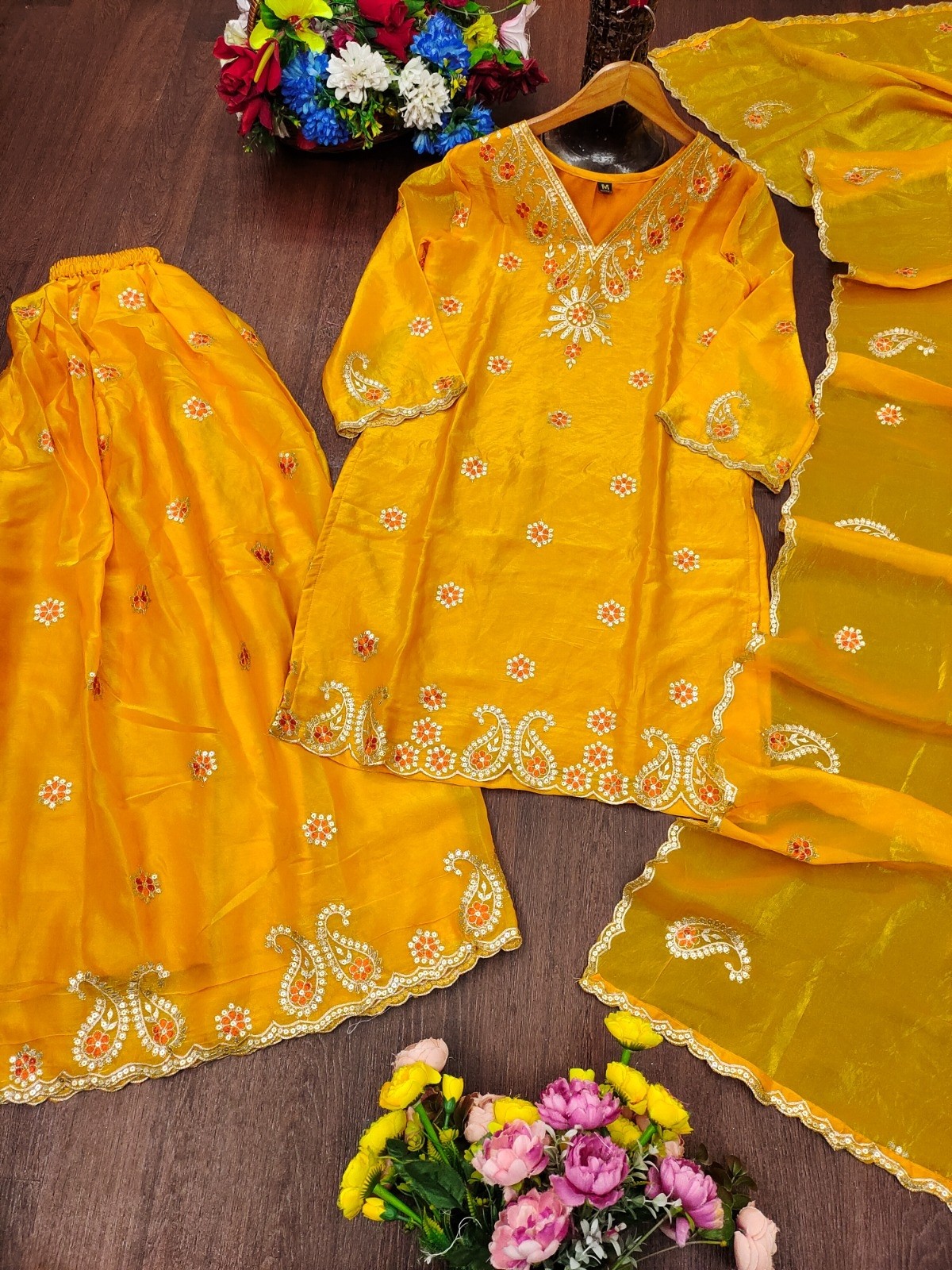 FE-149 Premium Fendy Silk Sequence Embroidered Sharara Set