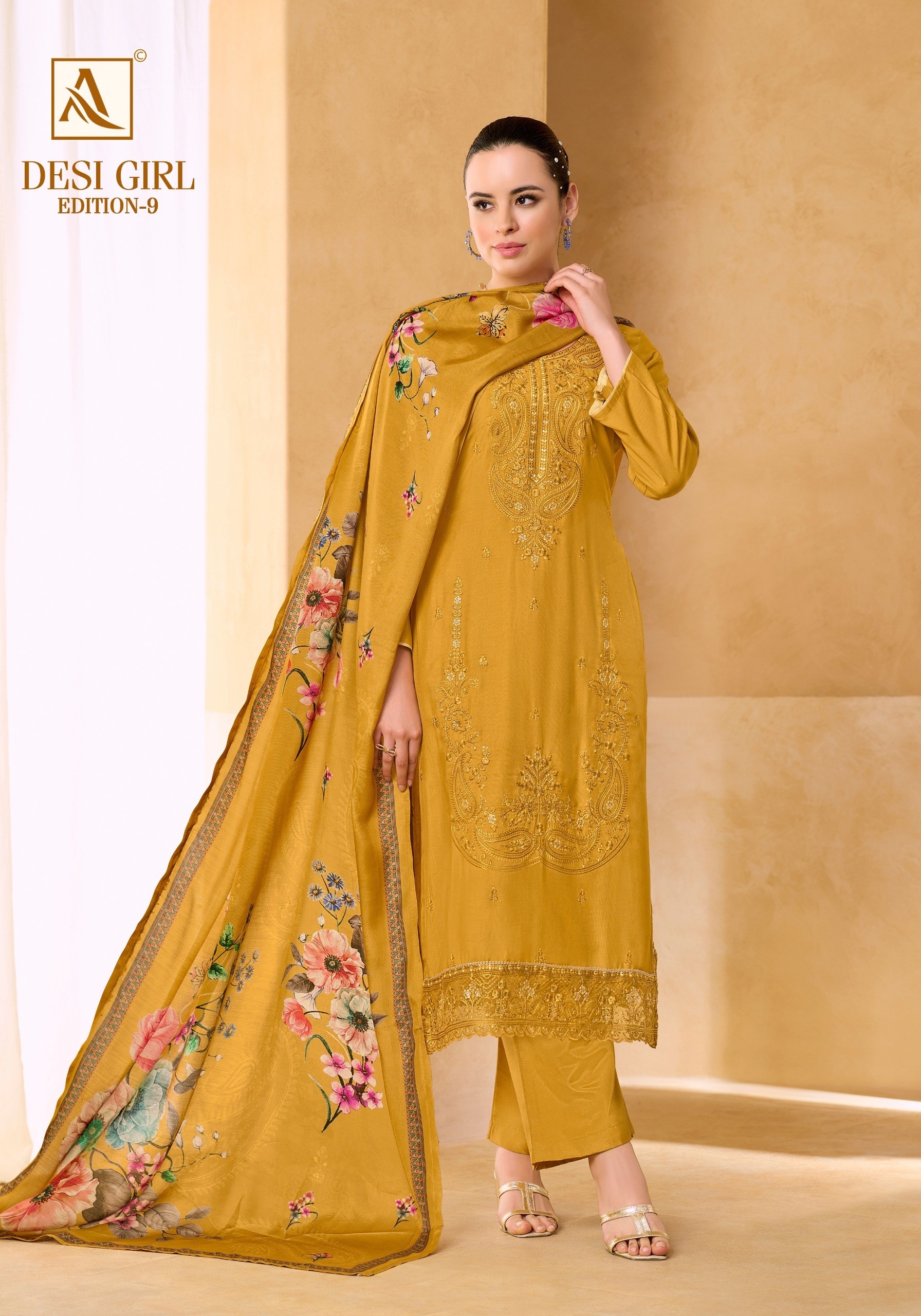 1ALOK DESI GIRL-9 | Viscose Maslin Designer Suit