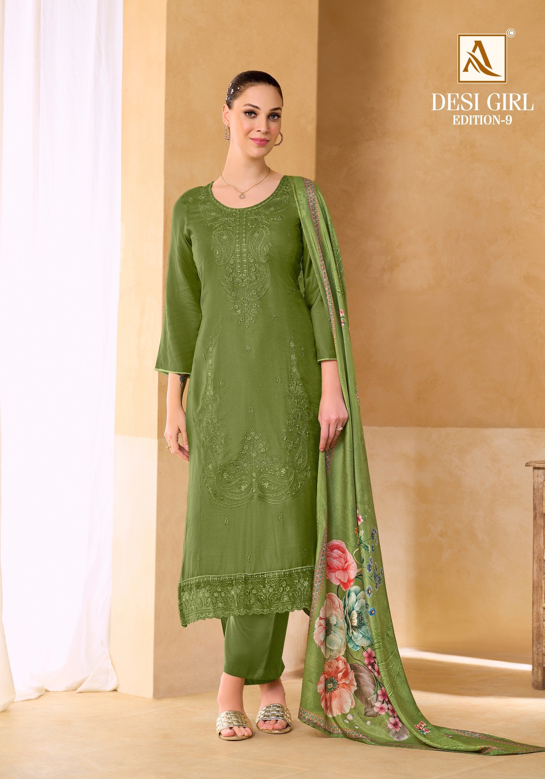 1ALOK DESI GIRL-9 | Viscose Maslin Designer Suit