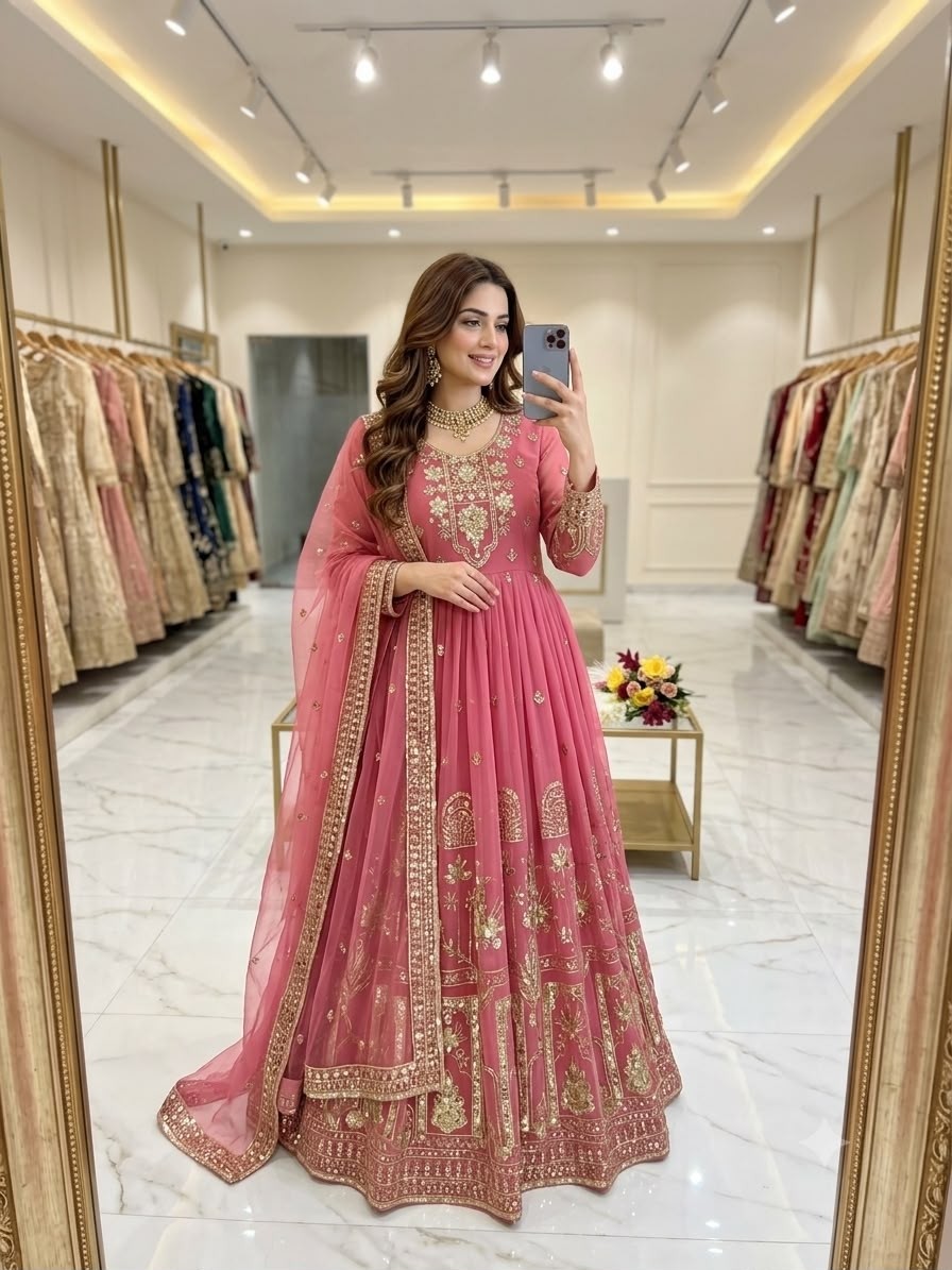 FD-805 | Fox Georgette Embroidered Gown Set