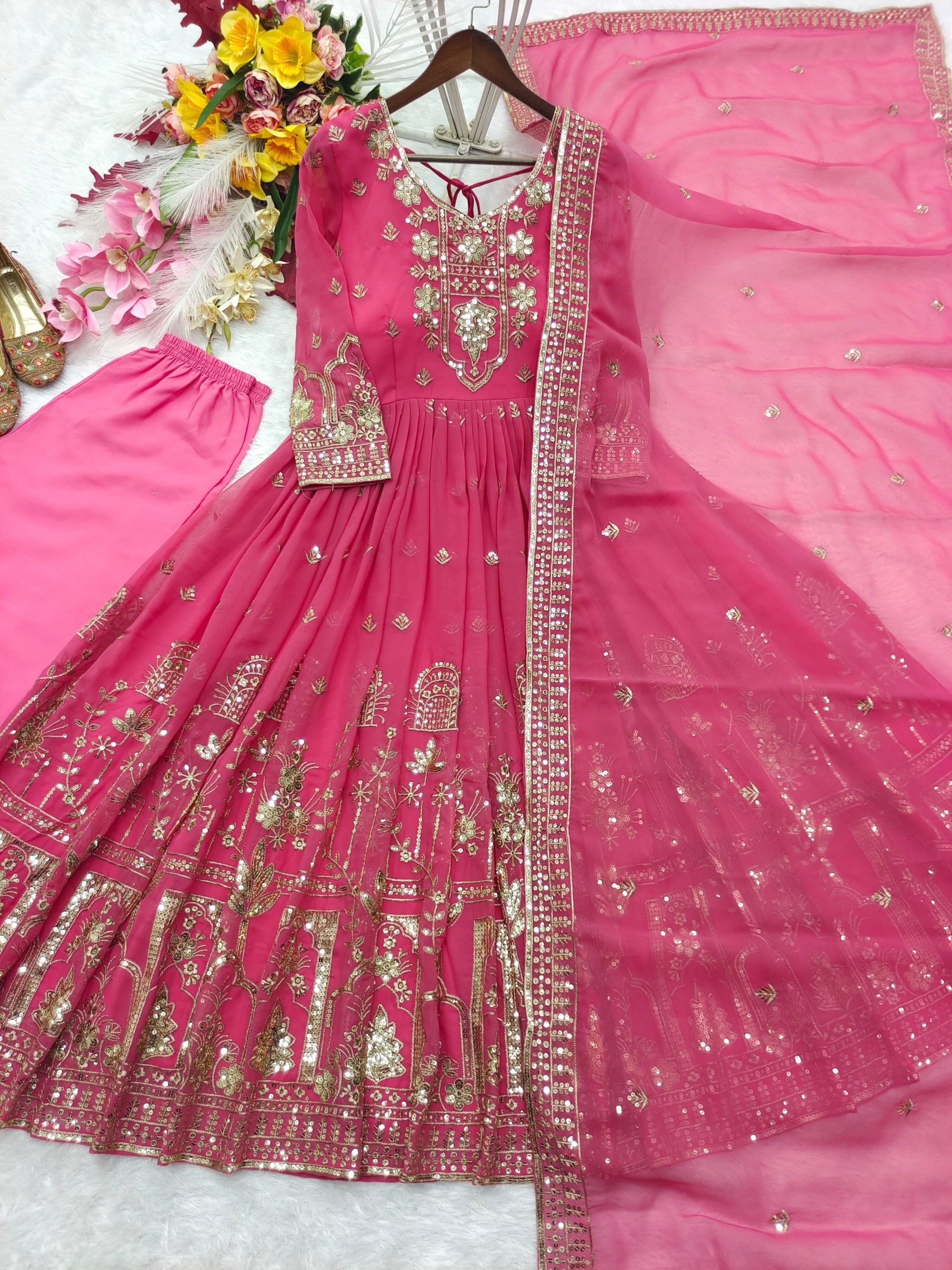 FD-805 | Fox Georgette Embroidered Gown Set