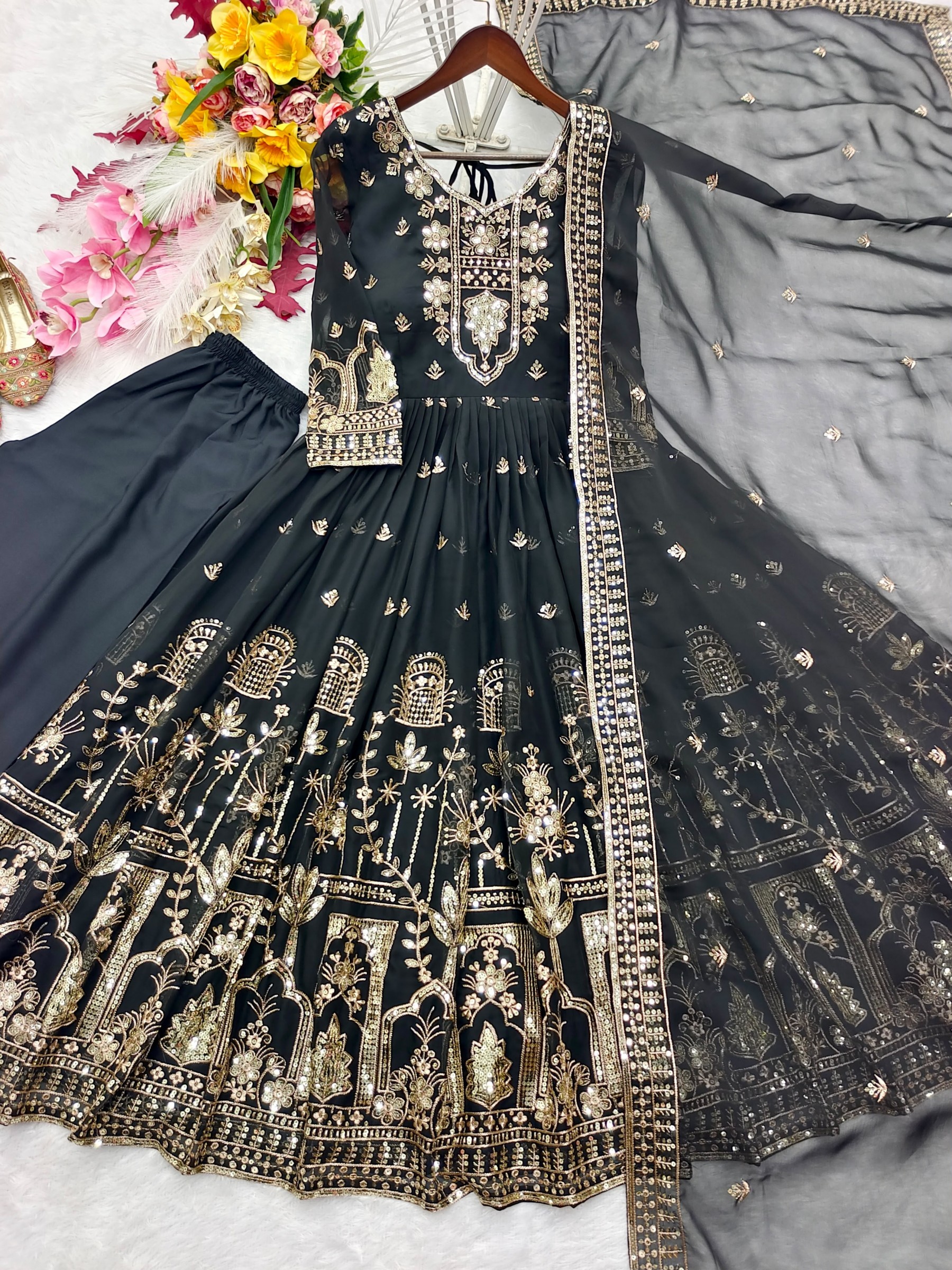 FD-805 | Fox Georgette Embroidered Gown Set