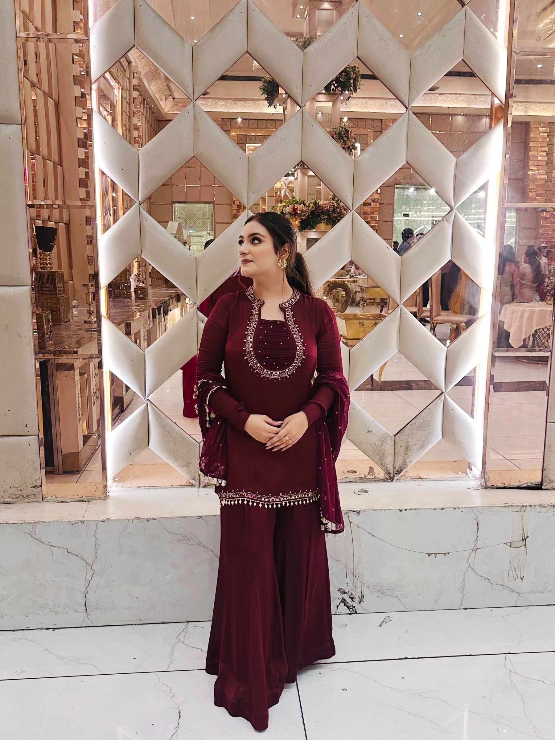 JD-656 | Heavy Faux Georgette Embroidered Kurti Palazzo Set