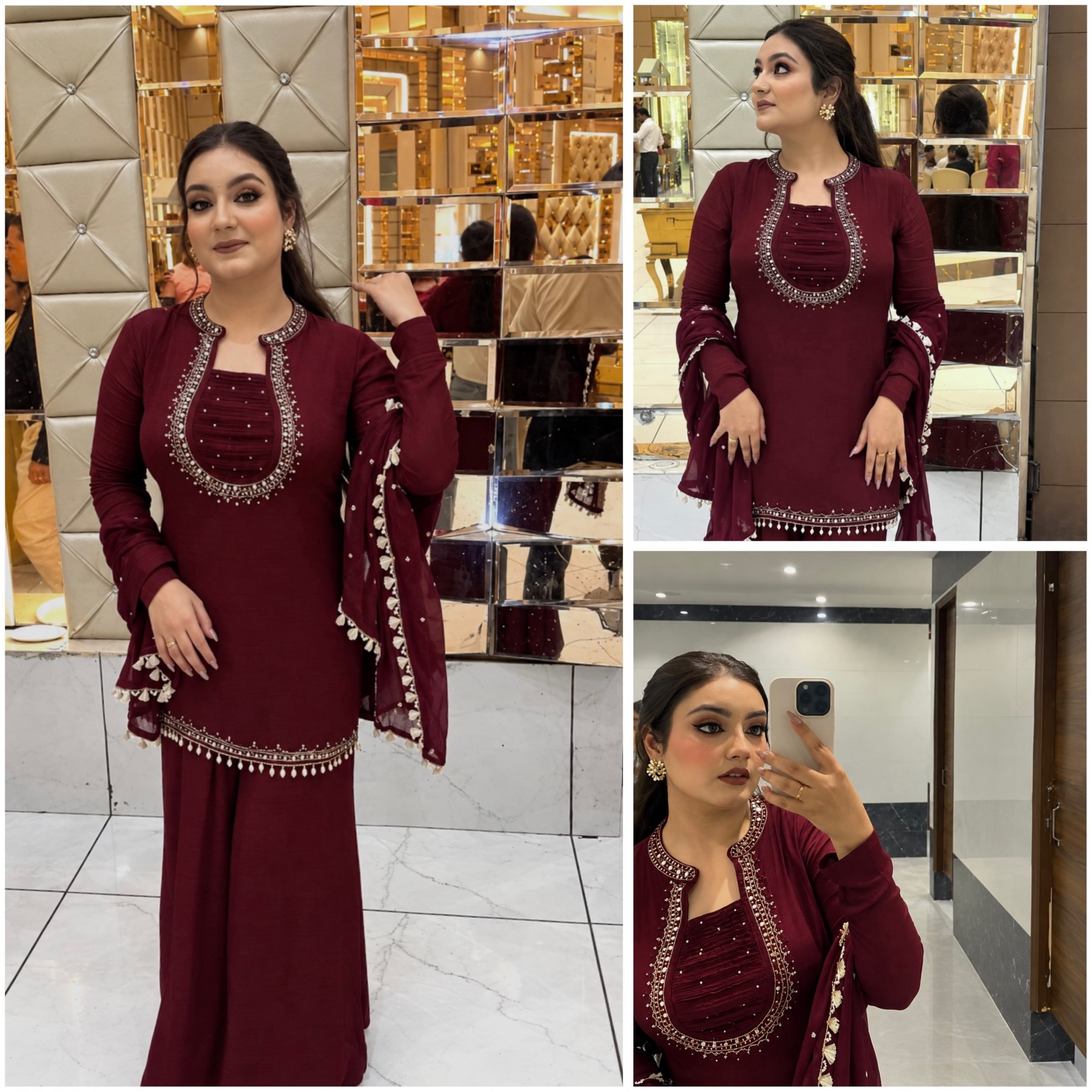 JD-656 | Heavy Faux Georgette Embroidered Kurti Palazzo Set