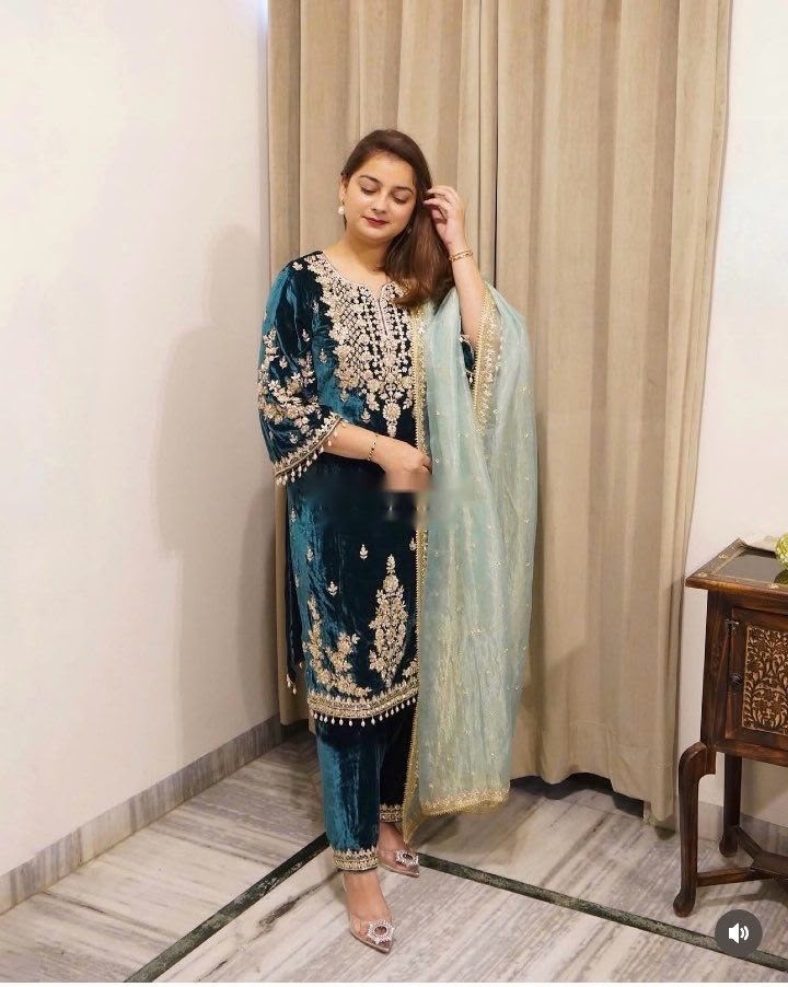 WW-1236 | Viscose Velvet Embroidered Patiyala Set