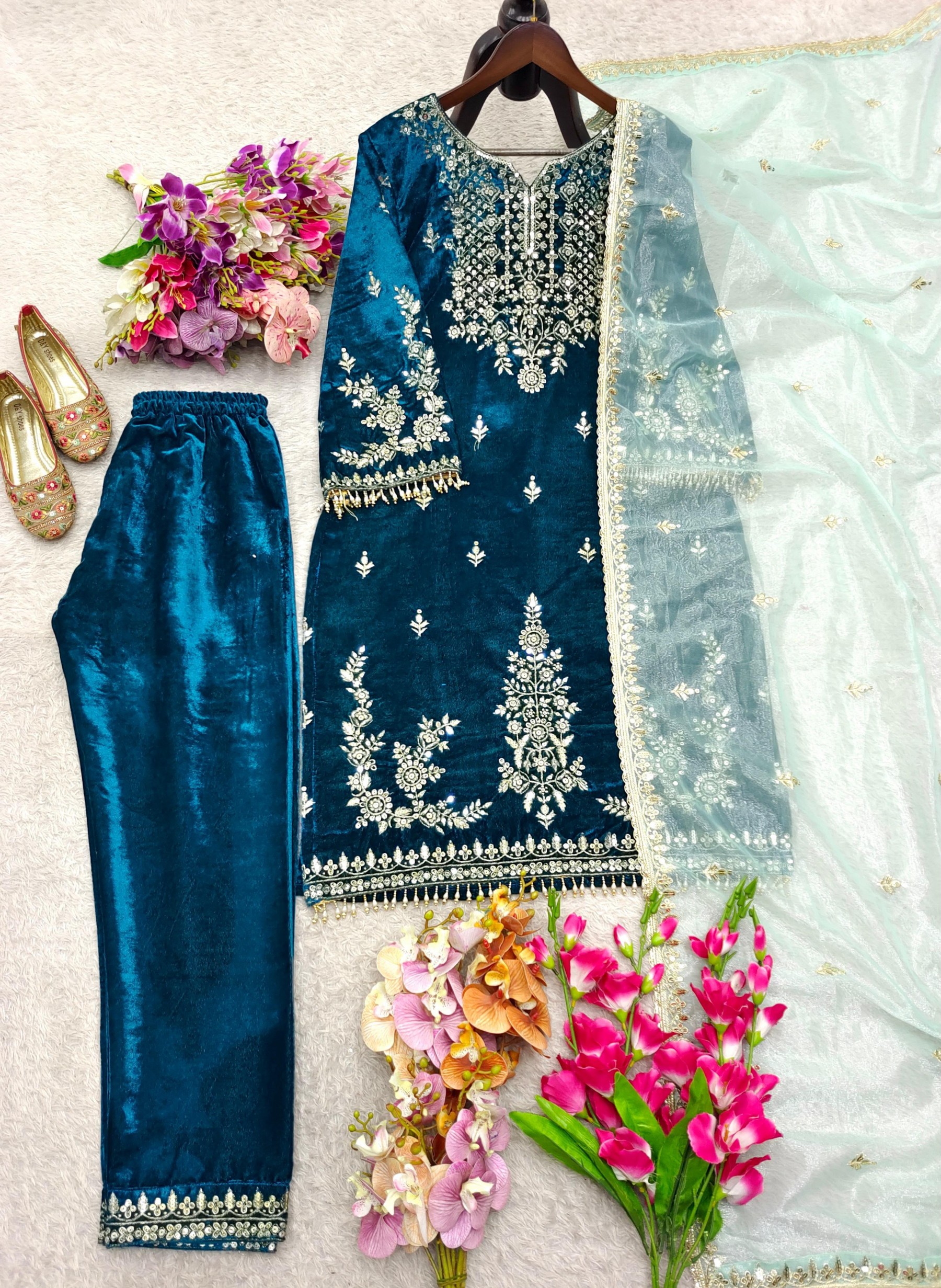 WW-1236 | Viscose Velvet Embroidered Patiyala Set