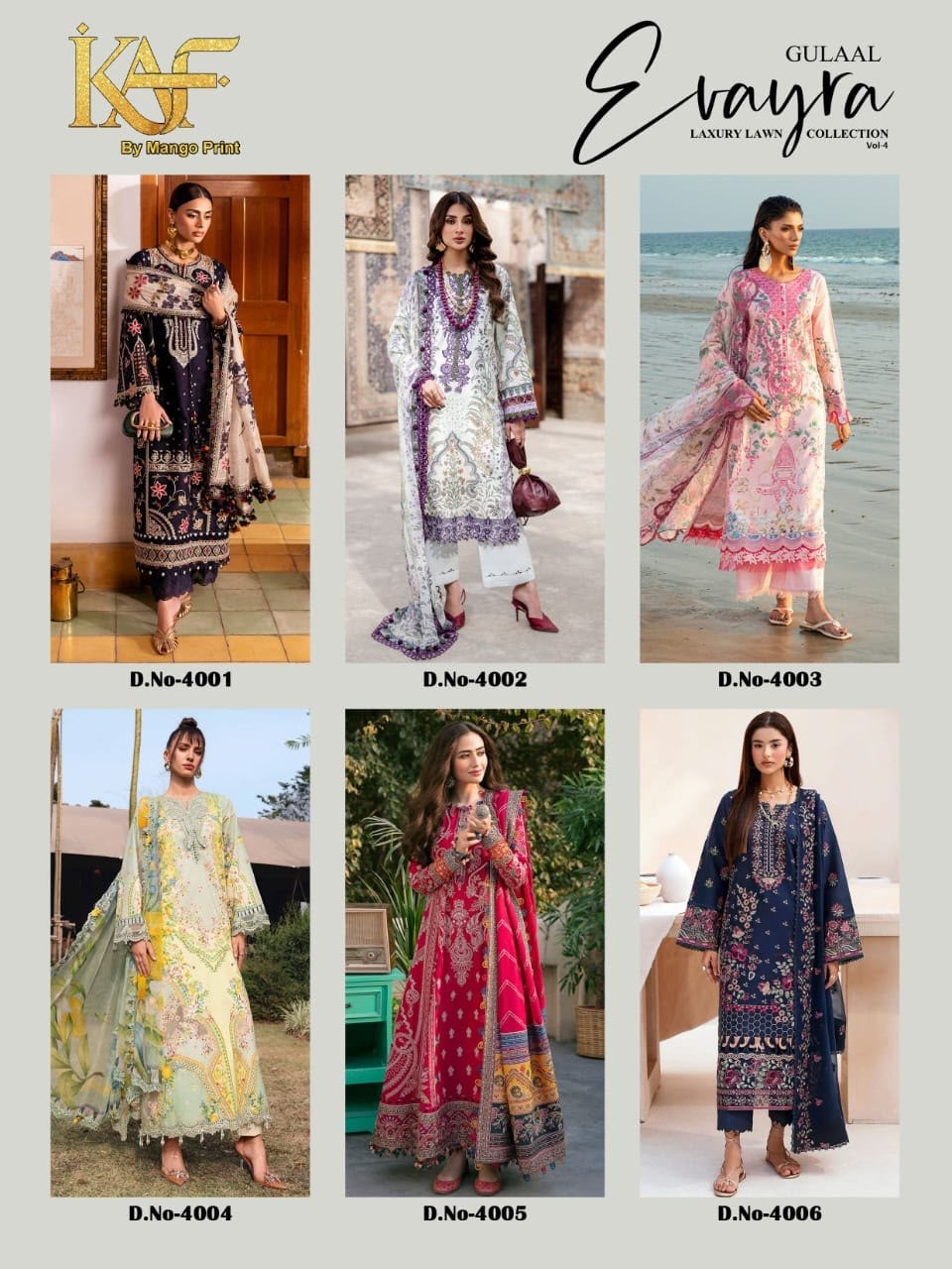 KAF Fabric Evayra Gulaal Vol-4 | Luxury Lawn Cotton Suit