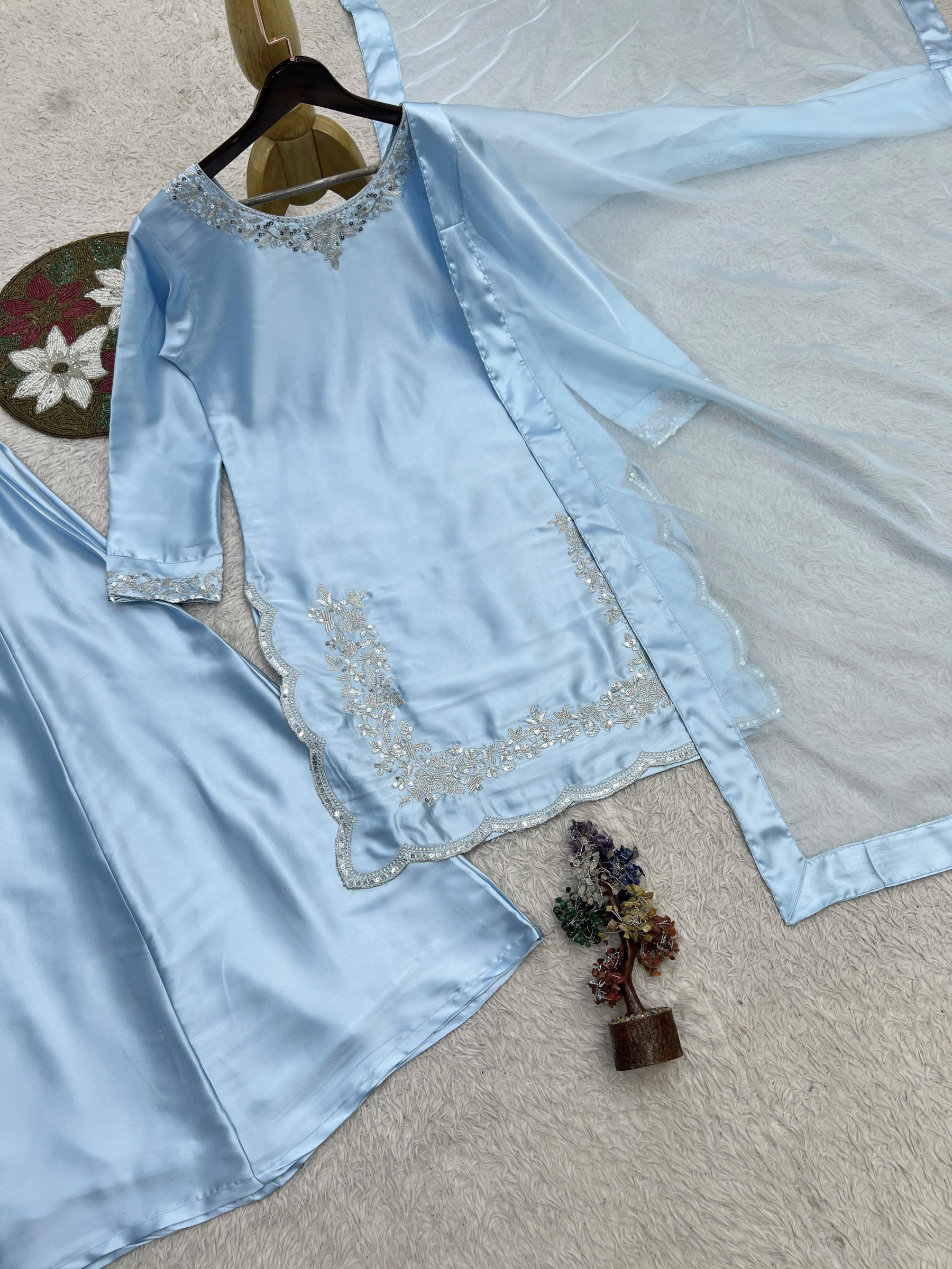 HK-1746 | Devsena Silk Embroidered Palazzo Suit