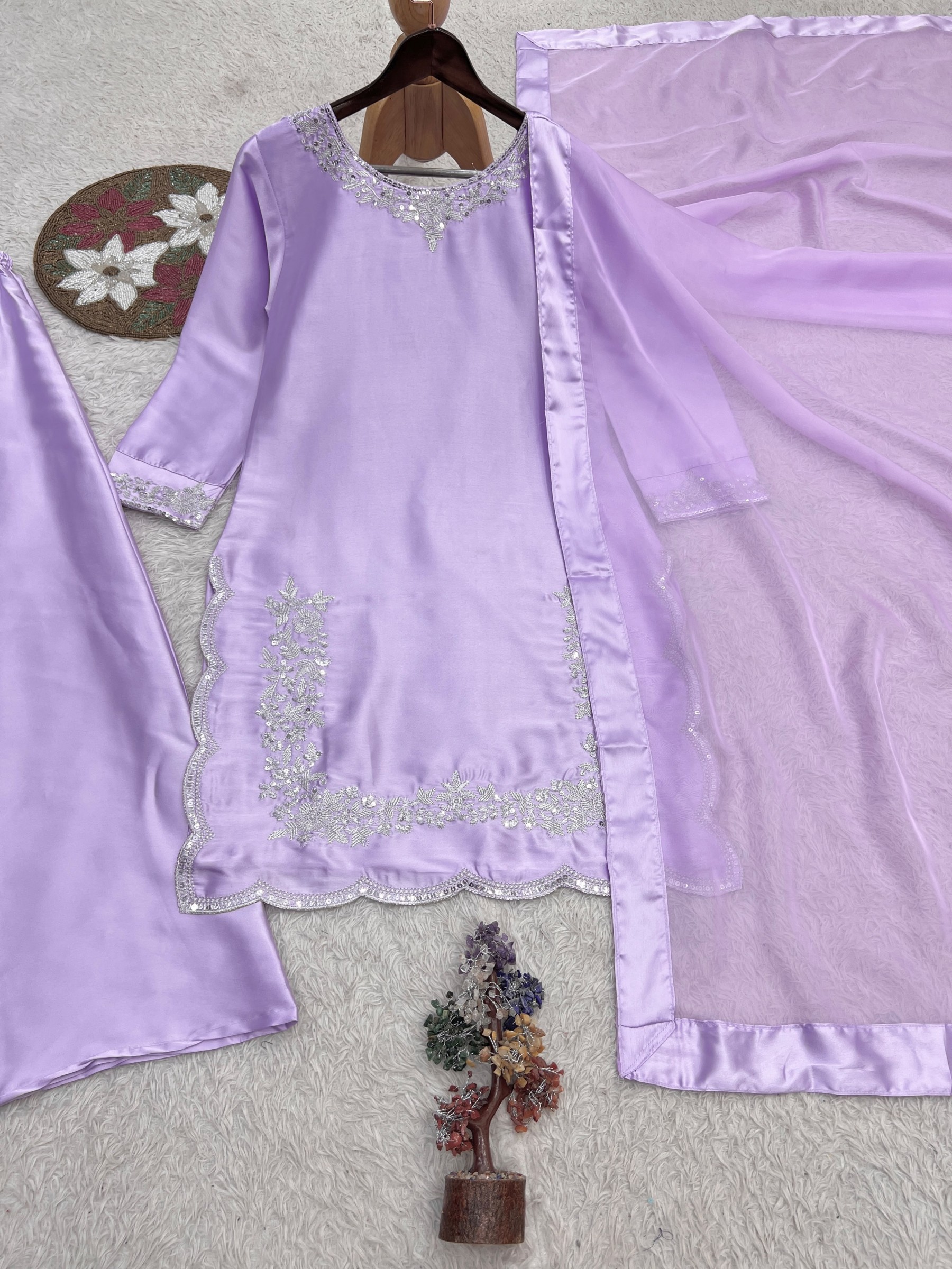 HK-1746 | Devsena Silk Embroidered Palazzo Suit