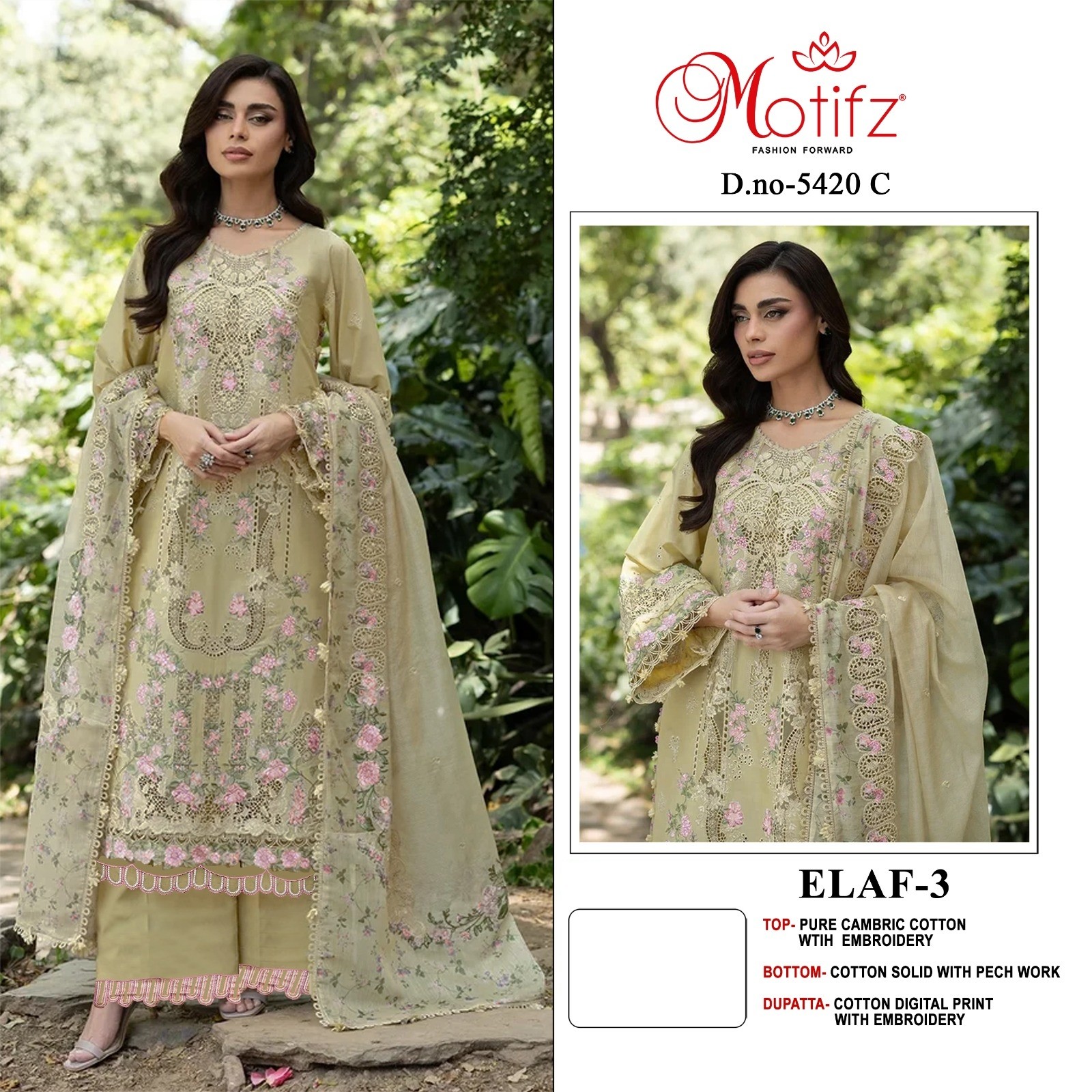 ELAF-3 D.No. 5420 | Pure Cambric Cotton Embroidered Suit