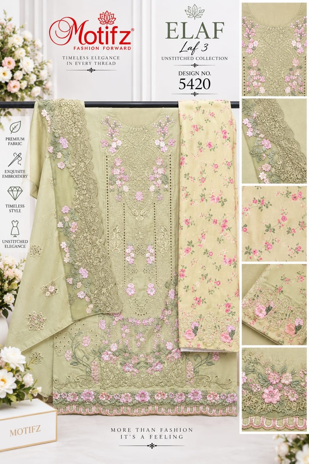 ELAF-3 D.No. 5420 | Pure Cambric Cotton Embroidered Suit