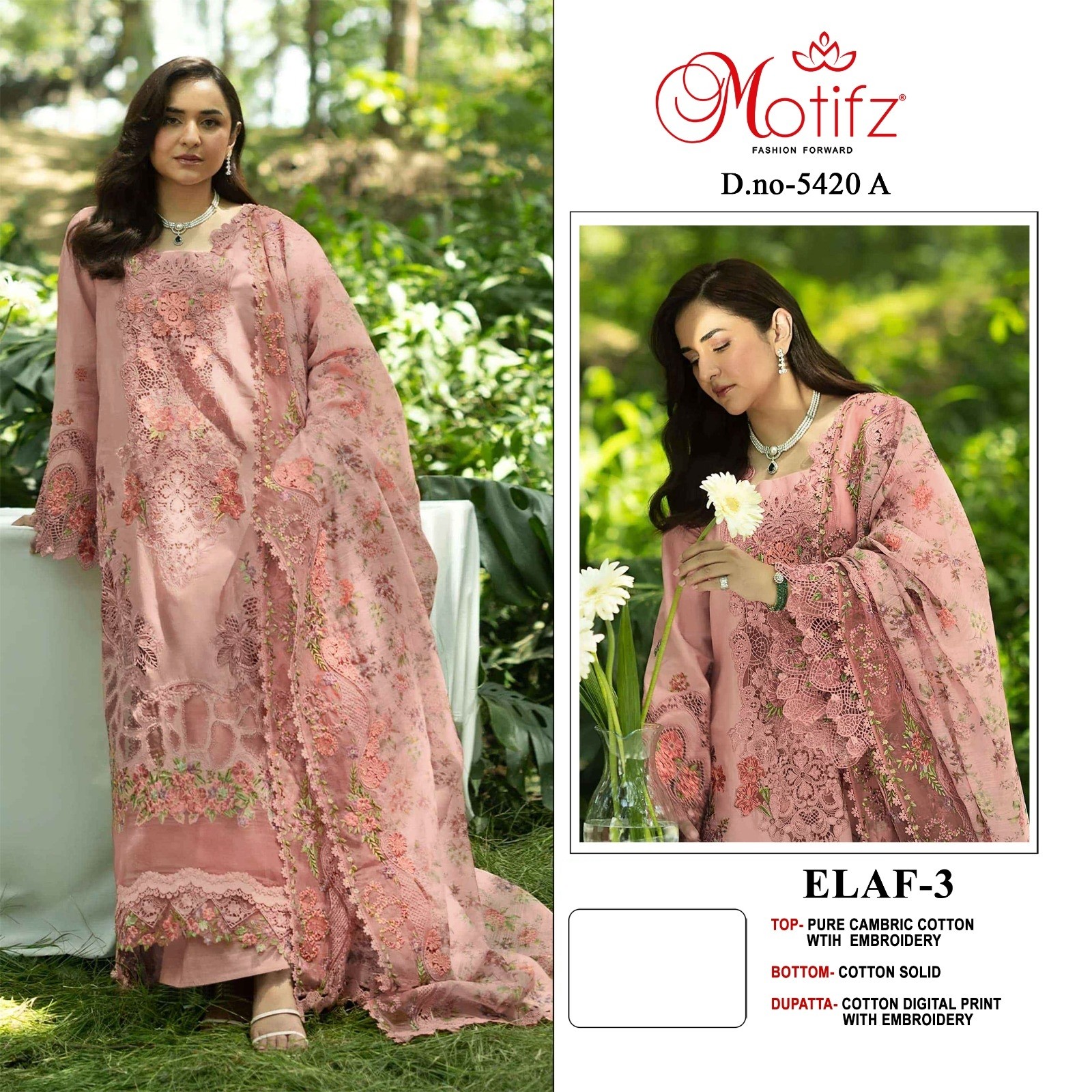 ELAF-3 D.No. 5420 | Pure Cambric Cotton Embroidered Suit