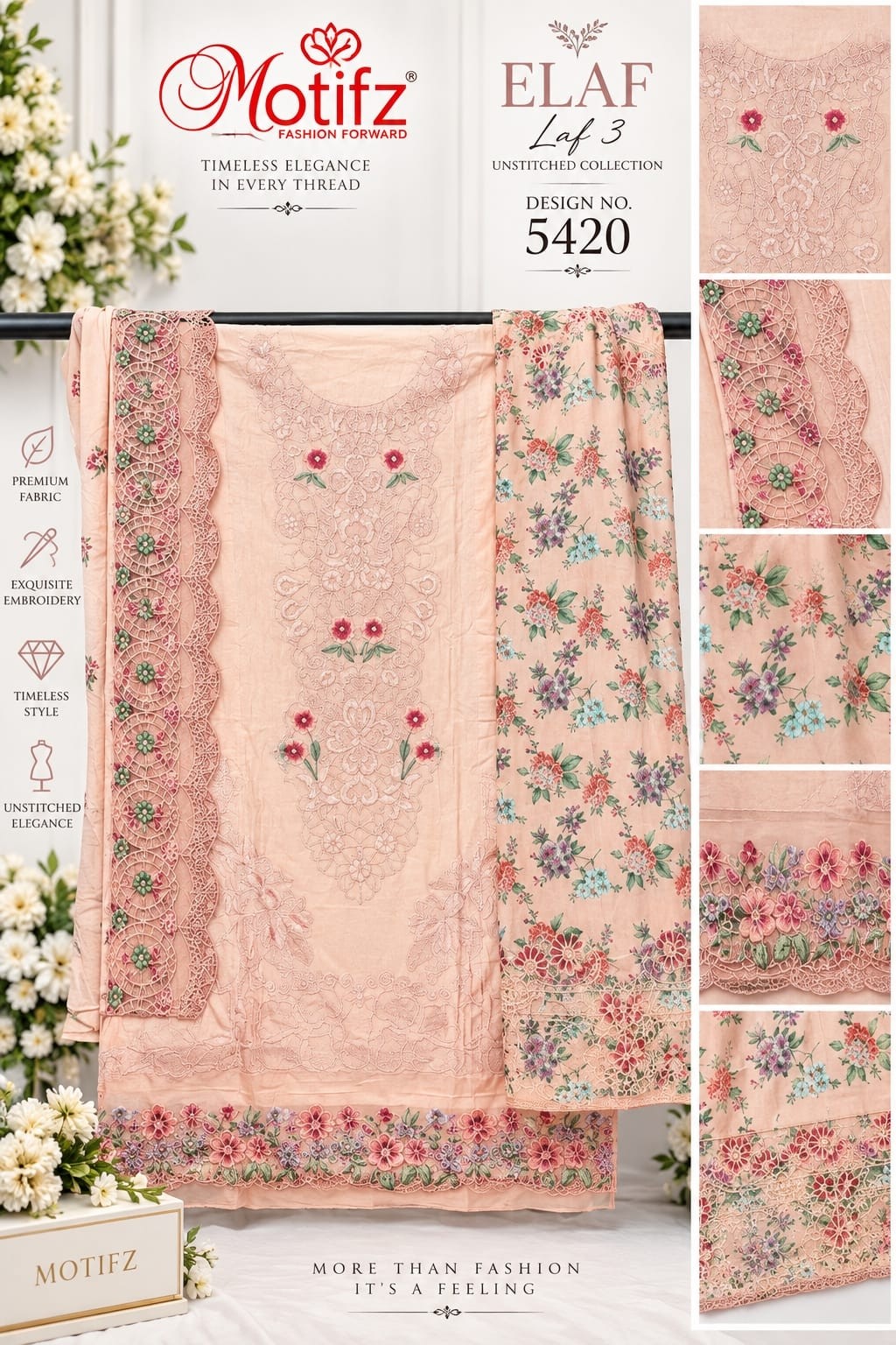 ELAF-3 D.No. 5420 | Pure Cambric Cotton Embroidered Suit