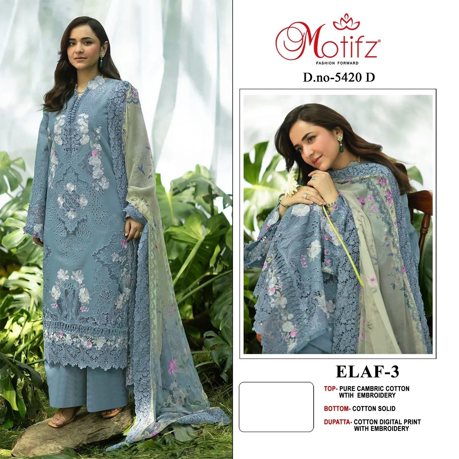 ELAF-3 D.No. 5420 | Pure Cambric Cotton Embroidered Suit