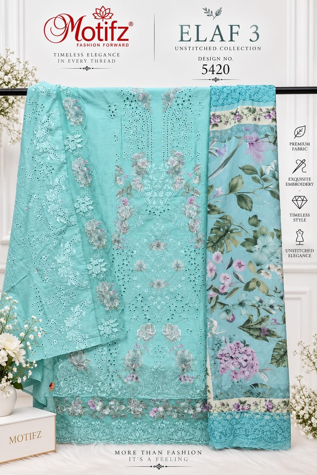 ELAF-3 D.No. 5420 | Pure Cambric Cotton Embroidered Suit