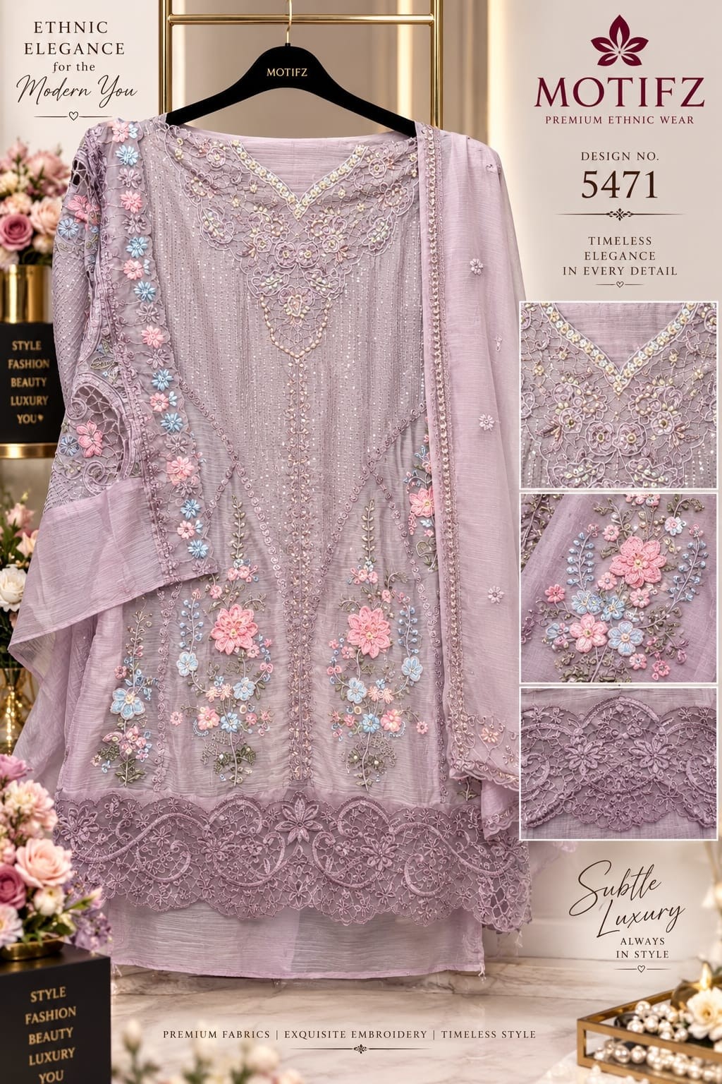 Design No. 5471 | Embroidered Khatli Work Suit