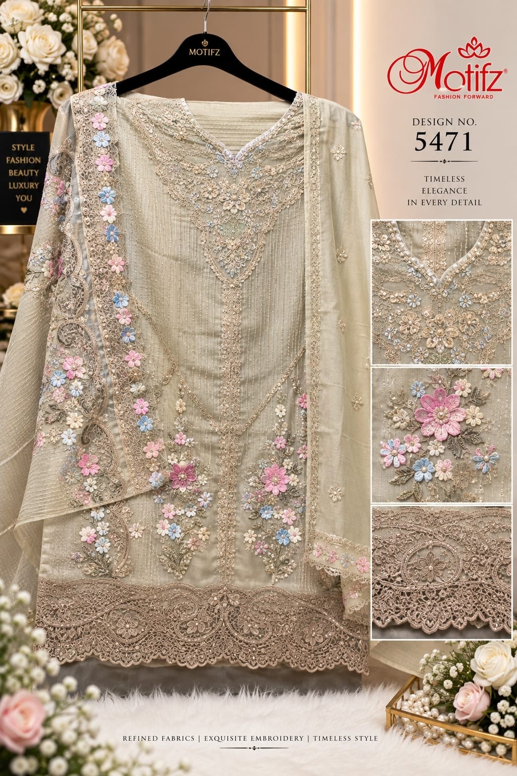 Design No. 5471 | Embroidered Khatli Work Suit