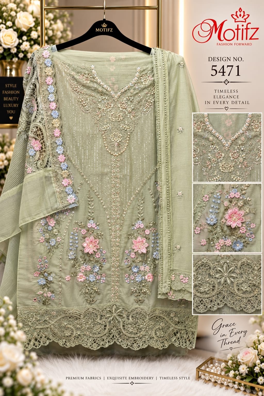 Design No. 5471 | Embroidered Khatli Work Suit