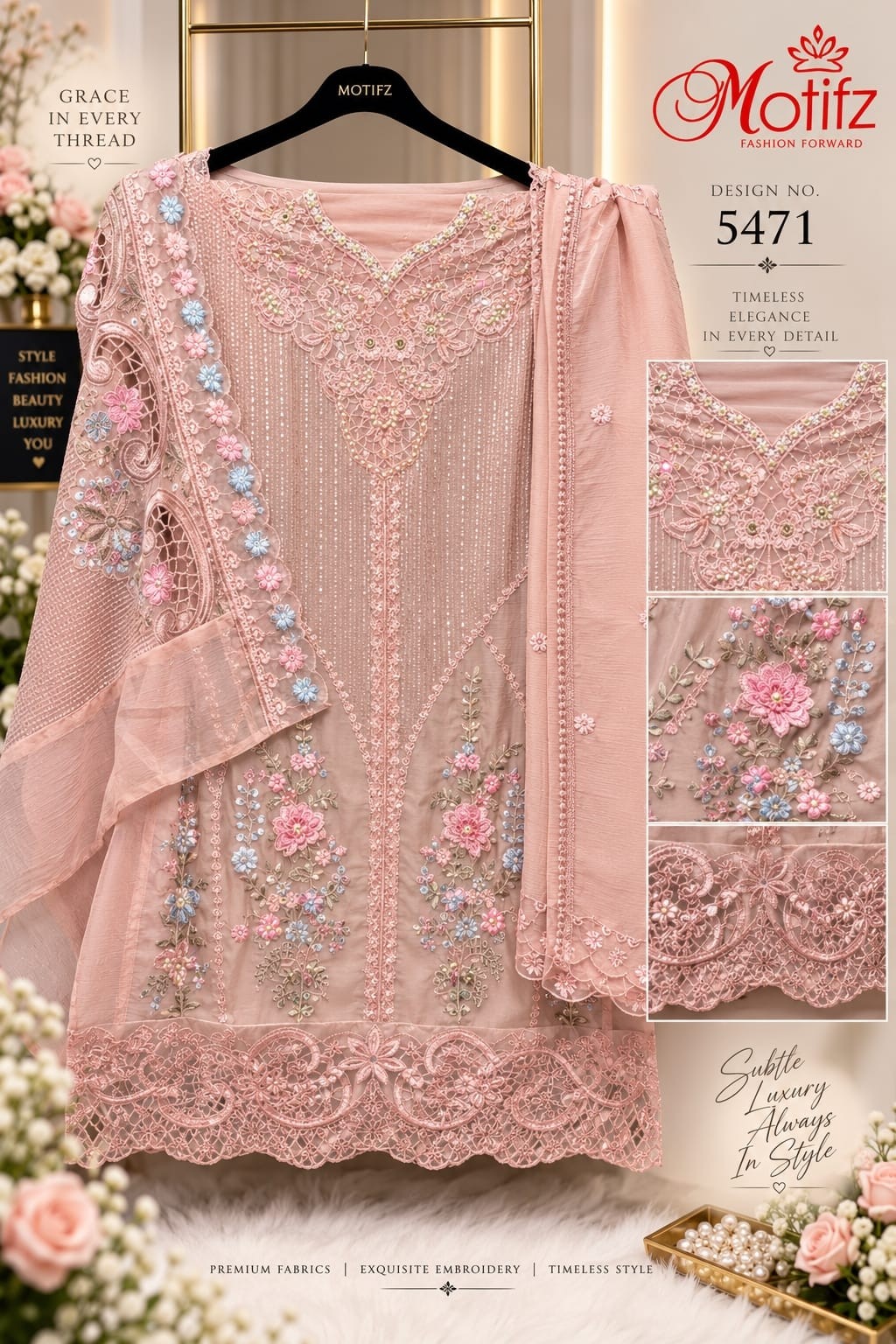 Design No. 5471 | Embroidered Khatli Work Suit
