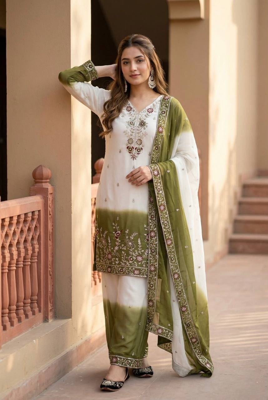 DB-39 | Dual Tone Peding Star Georgette Designer Set