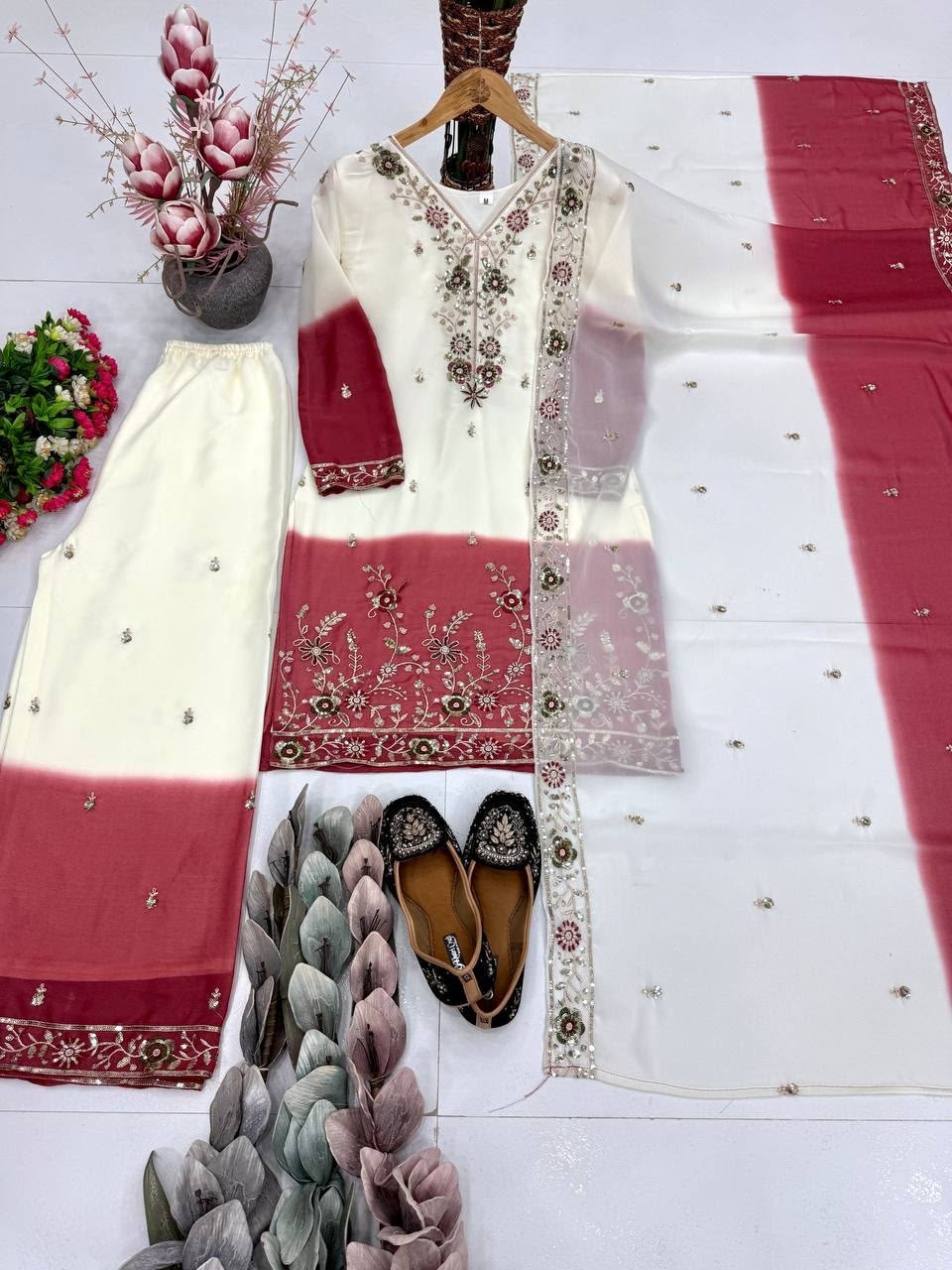 DB-39 | Dual Tone Peding Star Georgette Designer Set