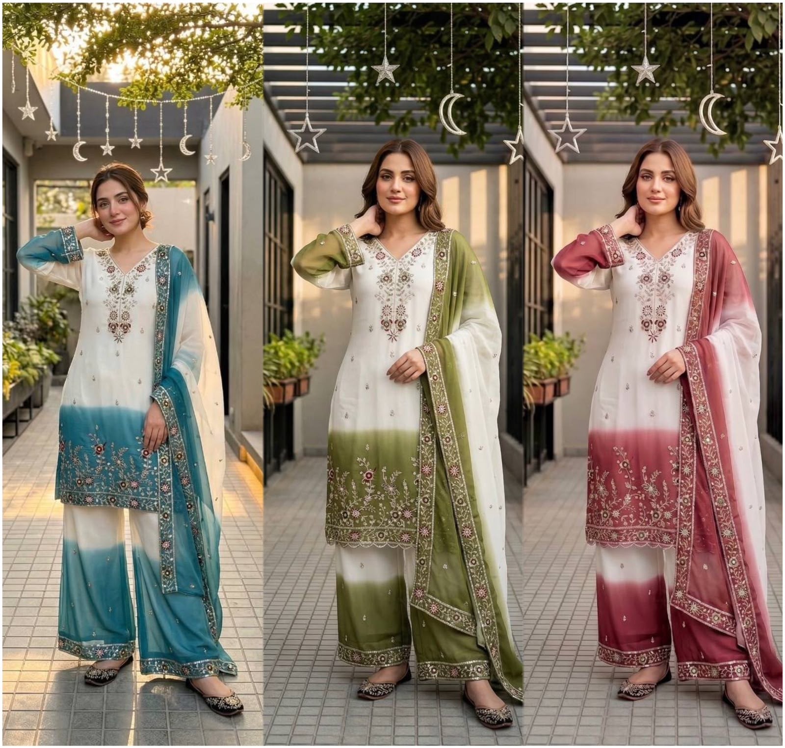 DB-39 | Dual Tone Peding Star Georgette Designer Set