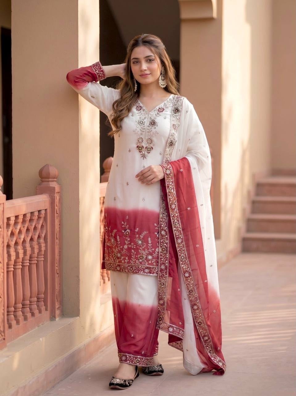 DB-39 | Dual Tone Peding Star Georgette Designer Set